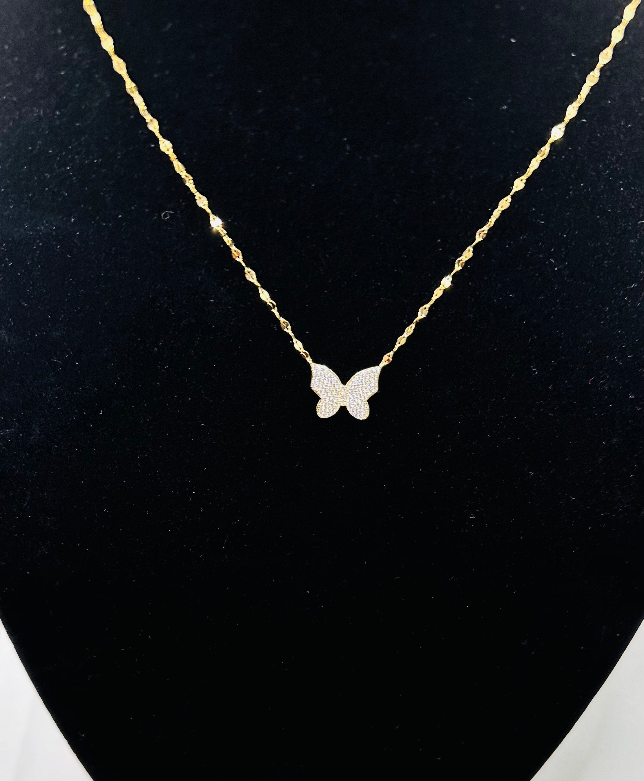 DP-305 Guiliana | Sterling Silver Gold Plated CZ Butterfly Necklace 925