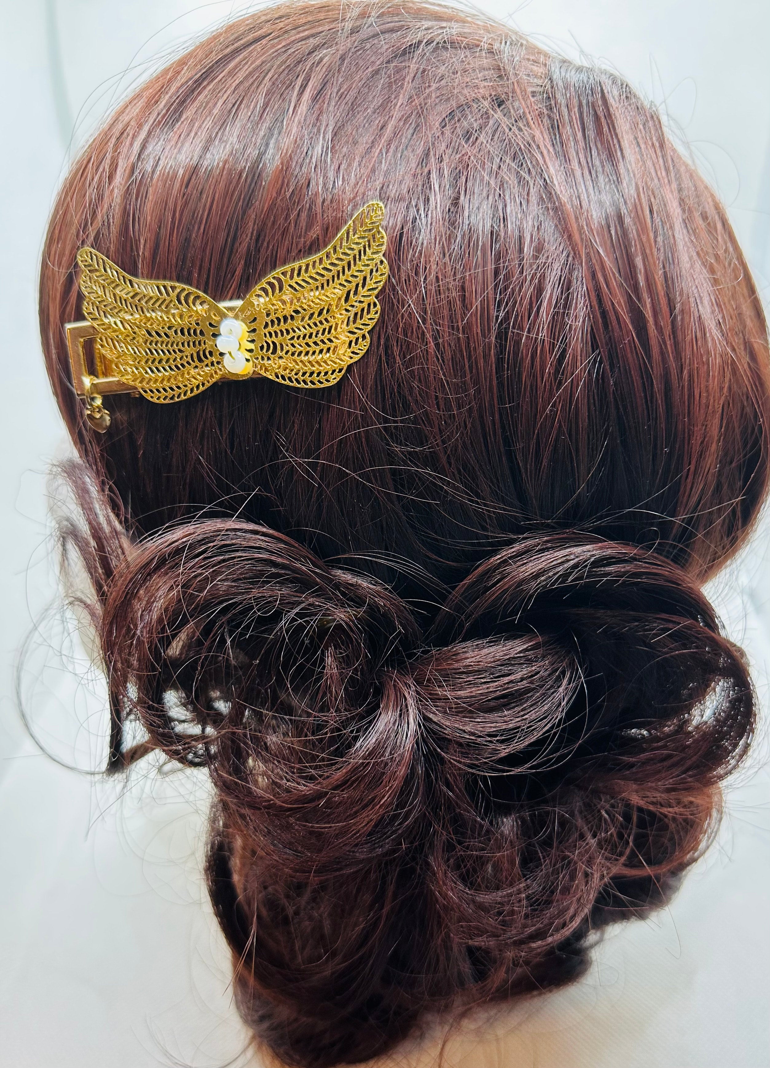 DP-273 WINGS | GOLDEN FILIGREE ANGEL WINGS WITH TINY WHITE BEADS IN GOLD METAL