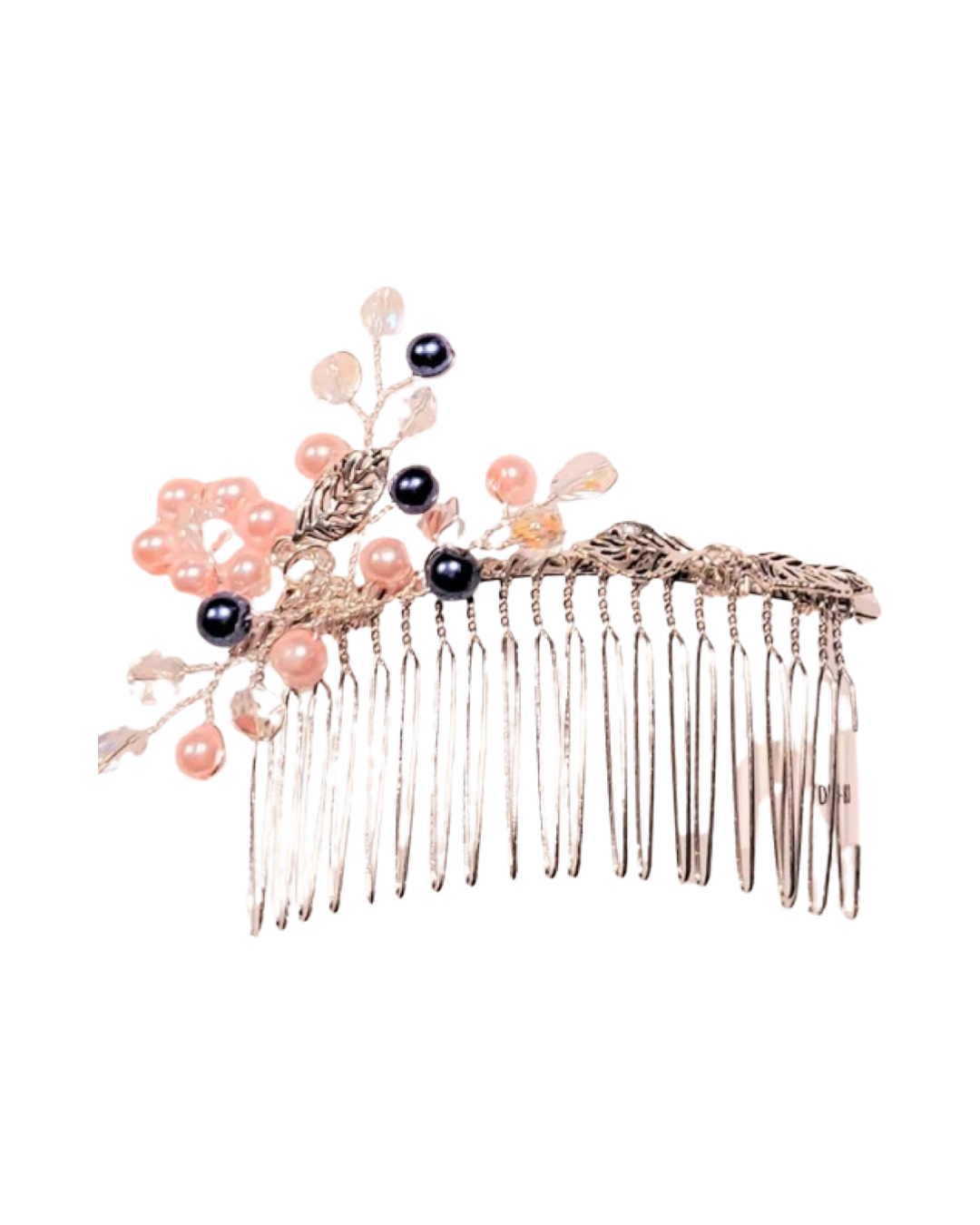 DP-83  ESPERANZA/GLASS PINK BLUE PEARLS-GLASS BEADS-W/METAL LEAVES. “EXCLUSIVE”