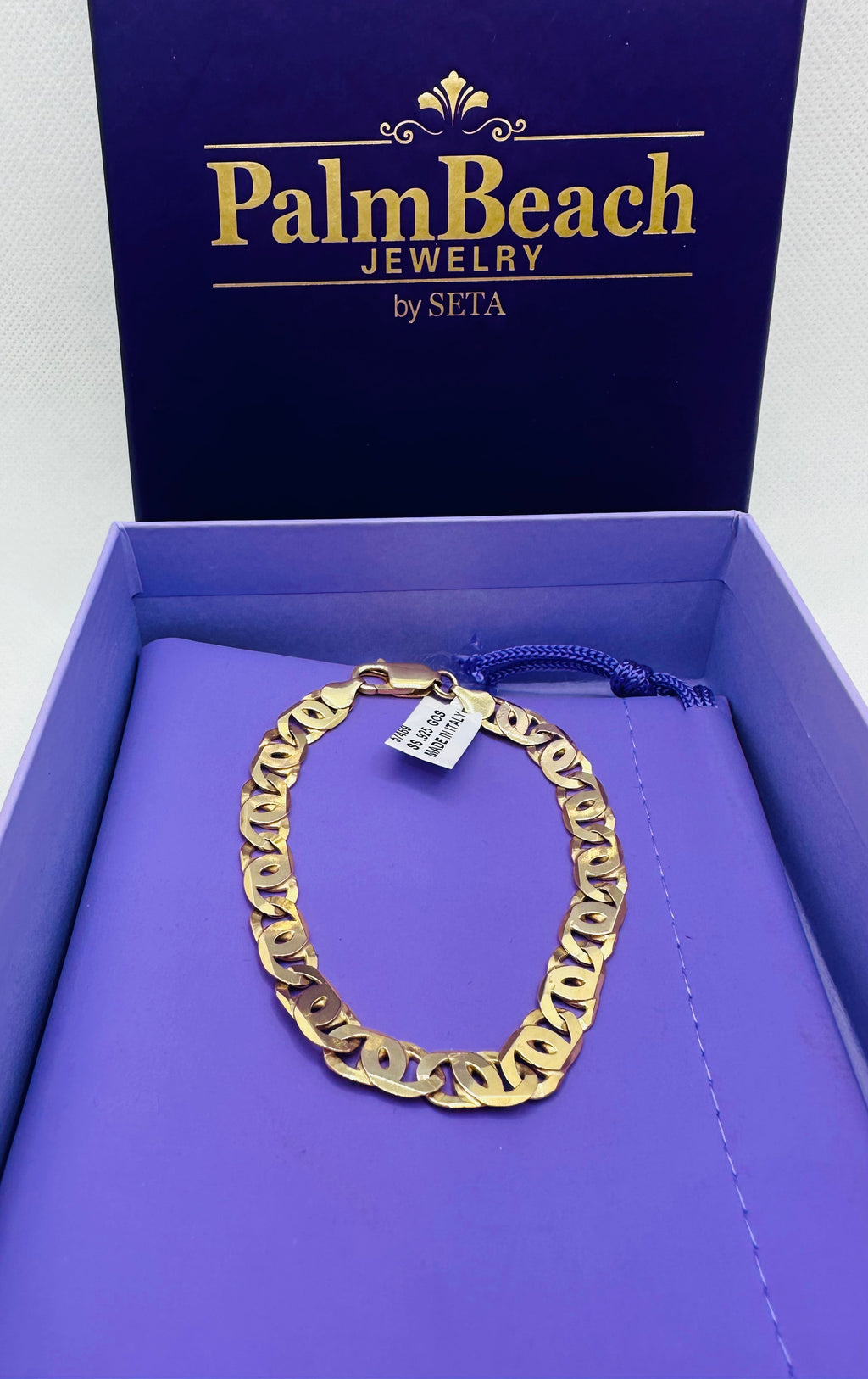 DP-267  Men's Bird's-Eye Interlocking Link Bracelet in 14k Gold-plated Sterling Silver 8" (10mm) 925 Italy