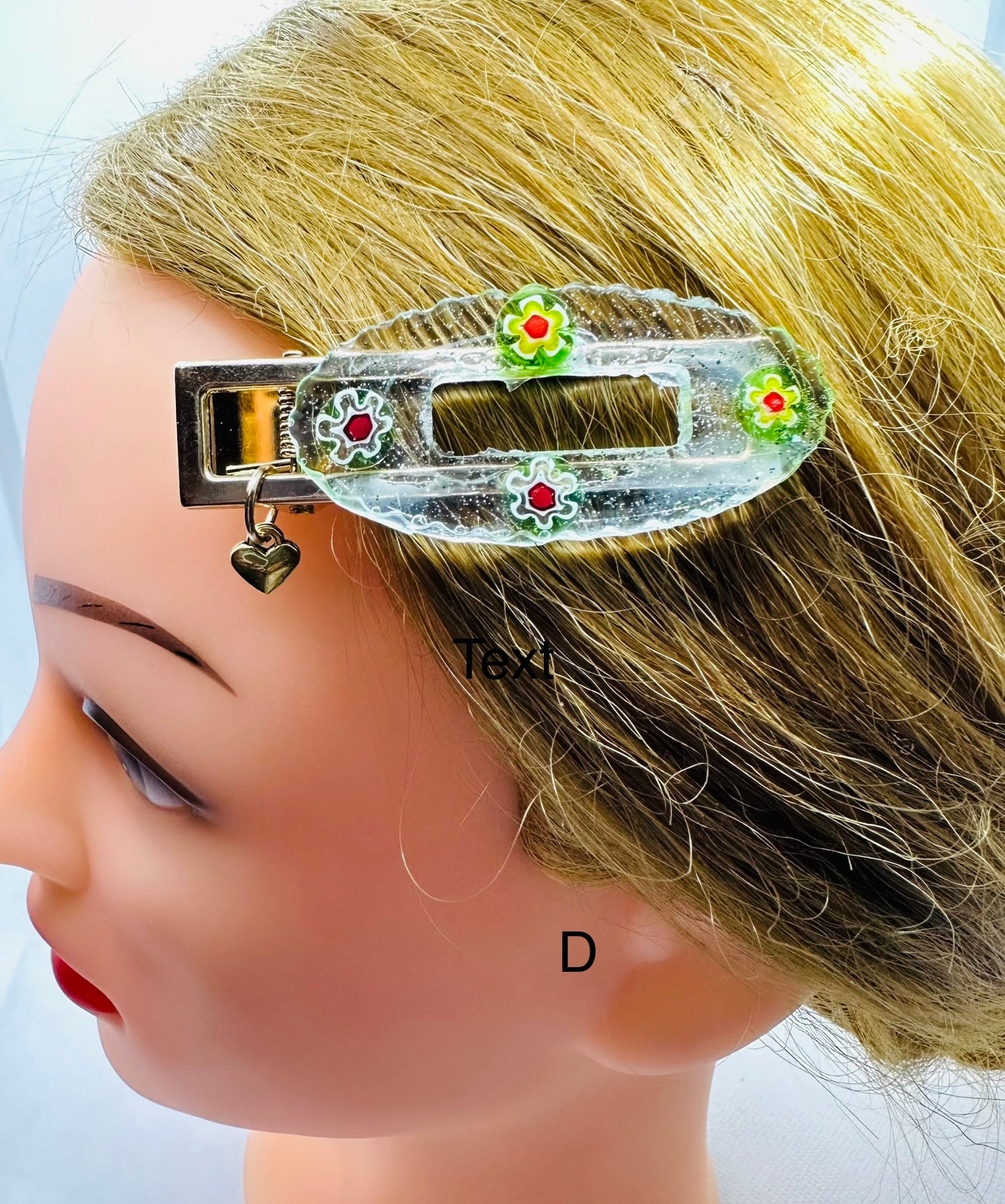 DP-270 FUN CLIPS | WITH COLORFUL BEADS GLITTER, BUTTERFLIES AND MADE WITH RESIN IN GOLD METAL