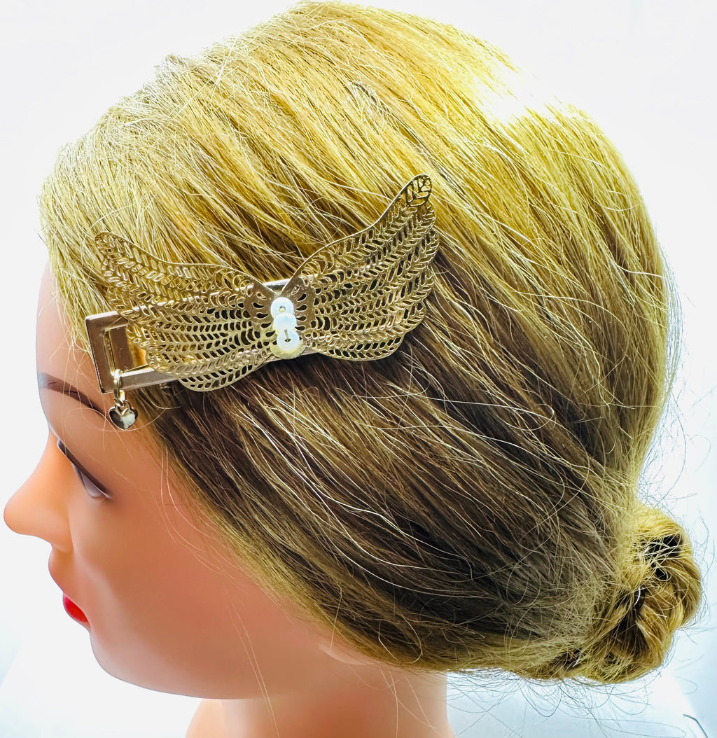 DP-273 WINGS | GOLDEN FILIGREE ANGEL WINGS WITH TINY WHITE BEADS IN GOLD METAL