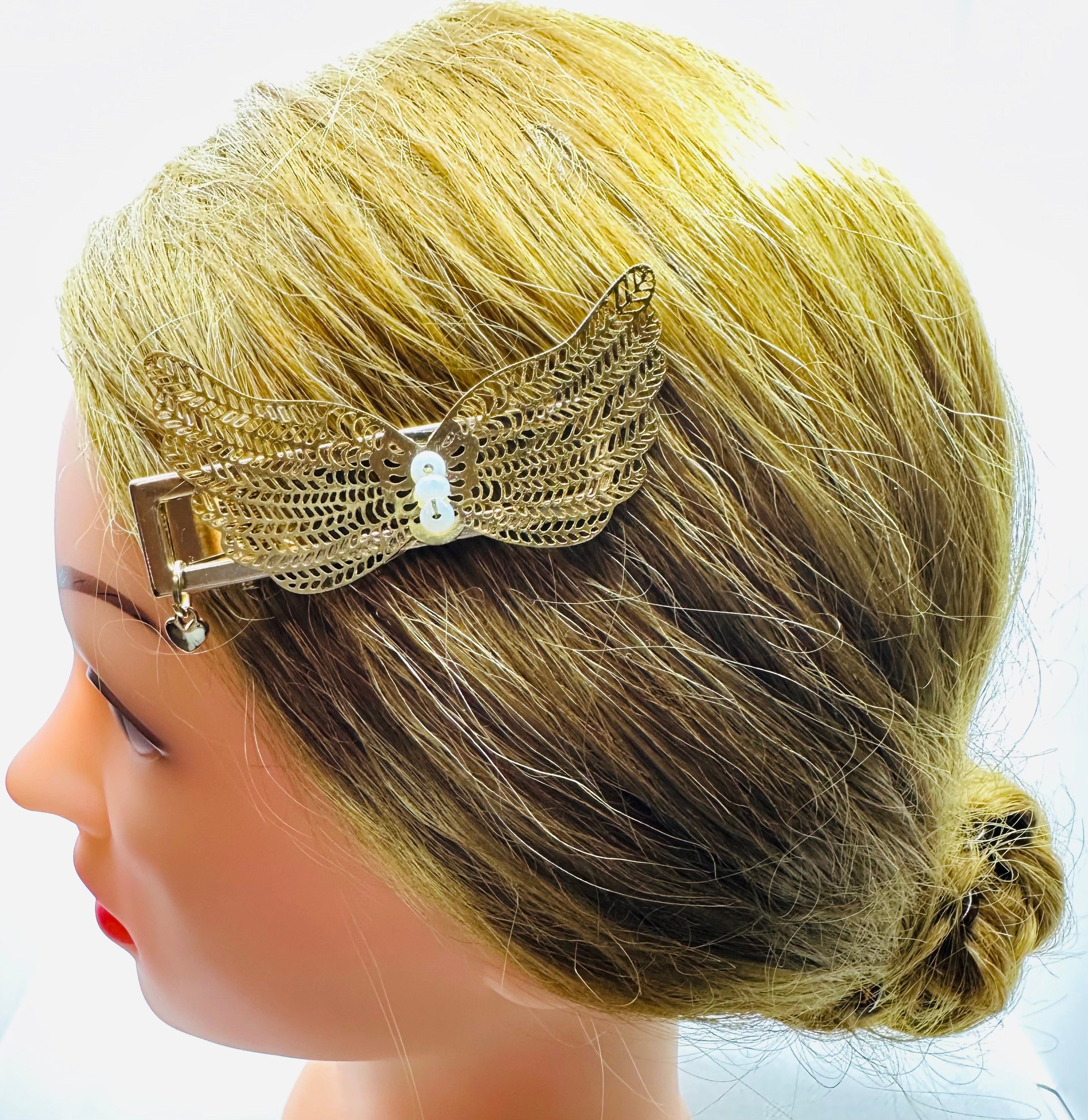 DP-273 WINGS | GOLDEN FILIGREE ANGEL WINGS WITH TINY WHITE BEADS IN GOLD METAL