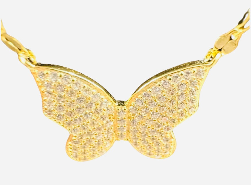 DP-305 Guiliana | Sterling Silver Gold Plated CZ Butterfly Necklace 925