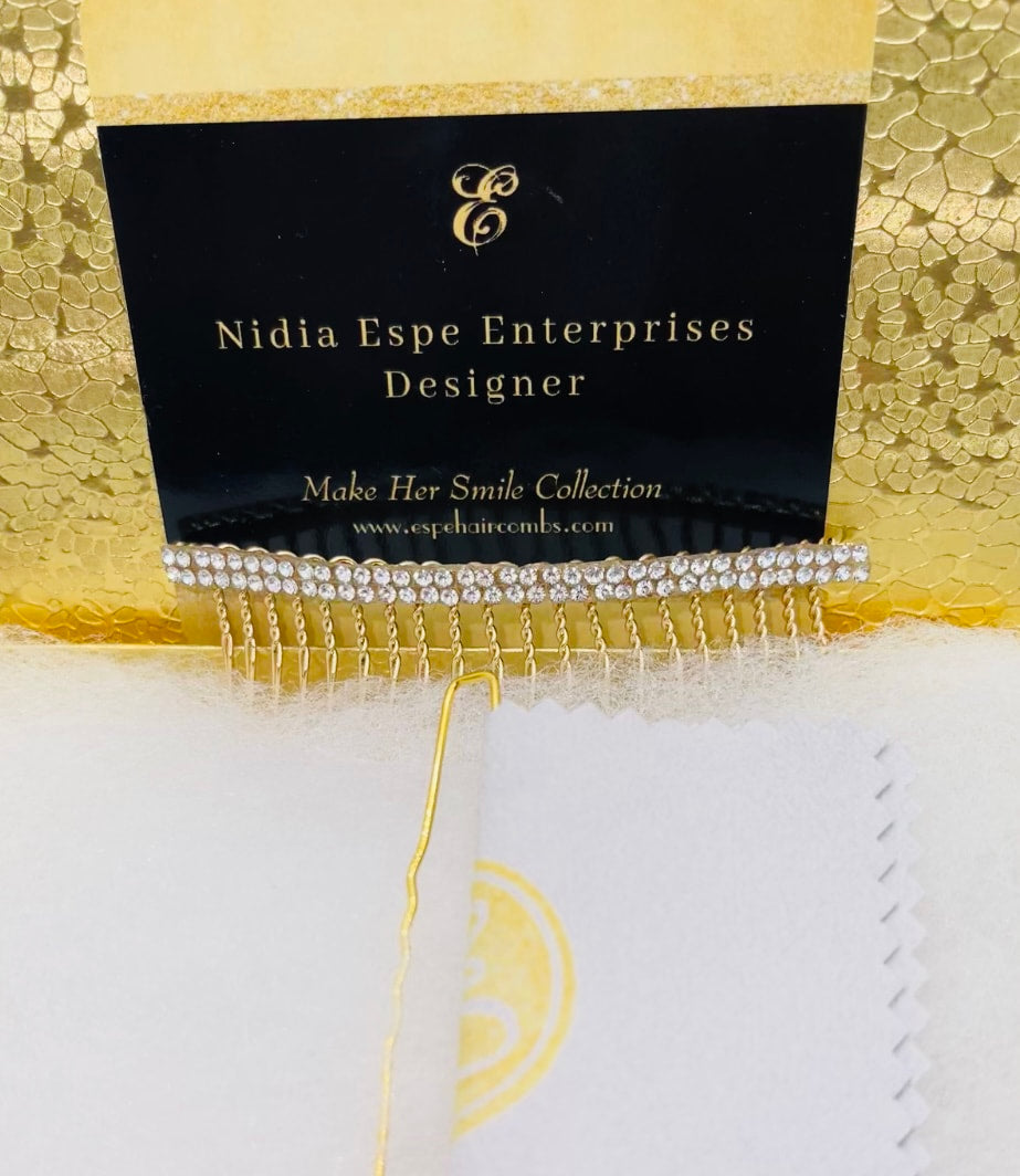 DP-247 DELICATE NOVA| TWO LINES OF TINY CLEAR GLASS DIAMONDS IN GOLD METAL