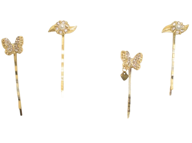 DP-189  BUTTERFLIES KISSES 2  | GOLD BUTTERFLIES W/GLASS DIAMOND AND GOLD FLOWERS