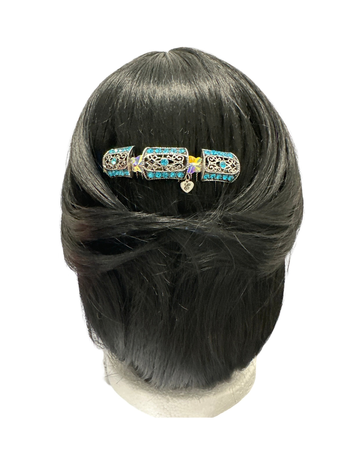 DP-155  SYMPHONY/TURQUOISE STONES-CRYSTAL BUTTERFLIES-SILVER METAL