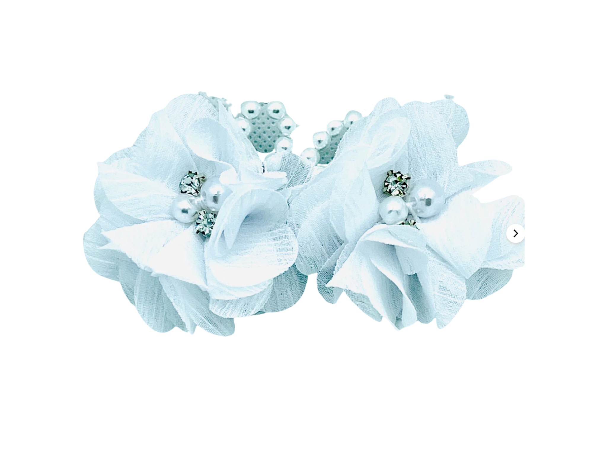 DP-242 CANON 2 | WHITE FABRIC FLOWERS WITH PEARLS, DIAMONDS AND CRYSTAL BEADS