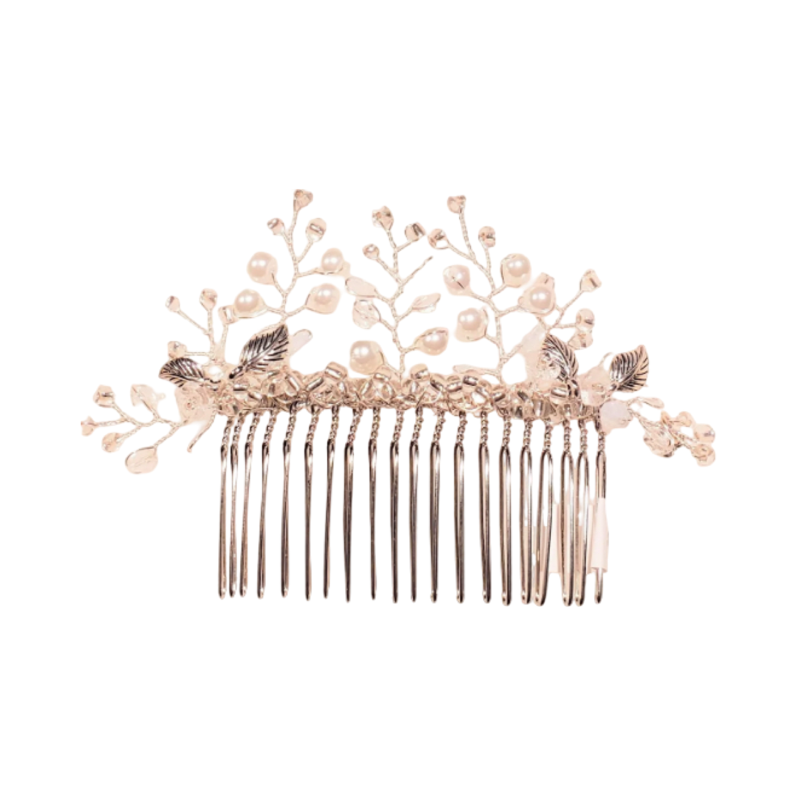 DP-33  THE BRIDE/ GLASS WHITE PEARLS-CRYSTAL FLOWERS-GLASS BEADS & METAL LEAVES - EXCLUSIVE