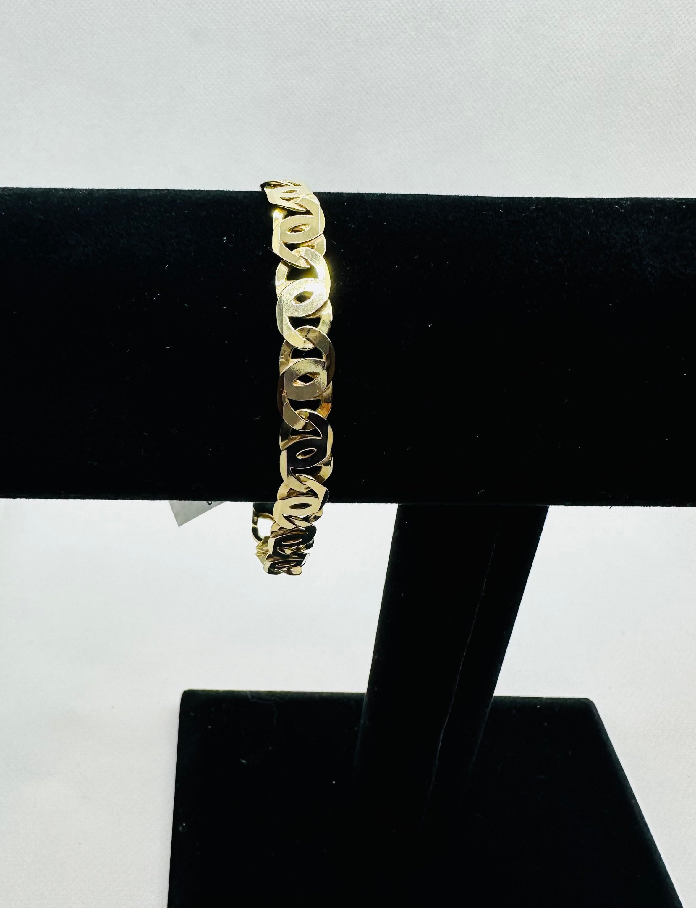 DP-267  Men's Bird's-Eye Interlocking Link Bracelet in 14k Gold-plated Sterling Silver 8" (10mm) 925 Italy