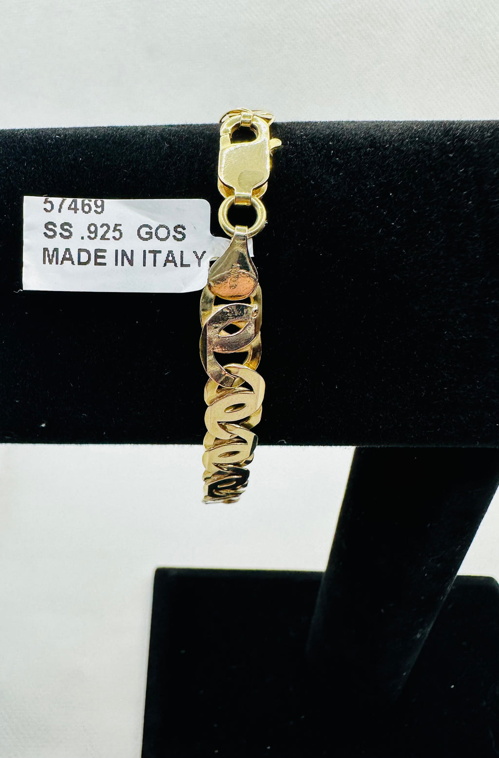 DP-267  Men's Bird's-Eye Interlocking Link Bracelet in 14k Gold-plated Sterling Silver 8" (10mm) 925 Italy