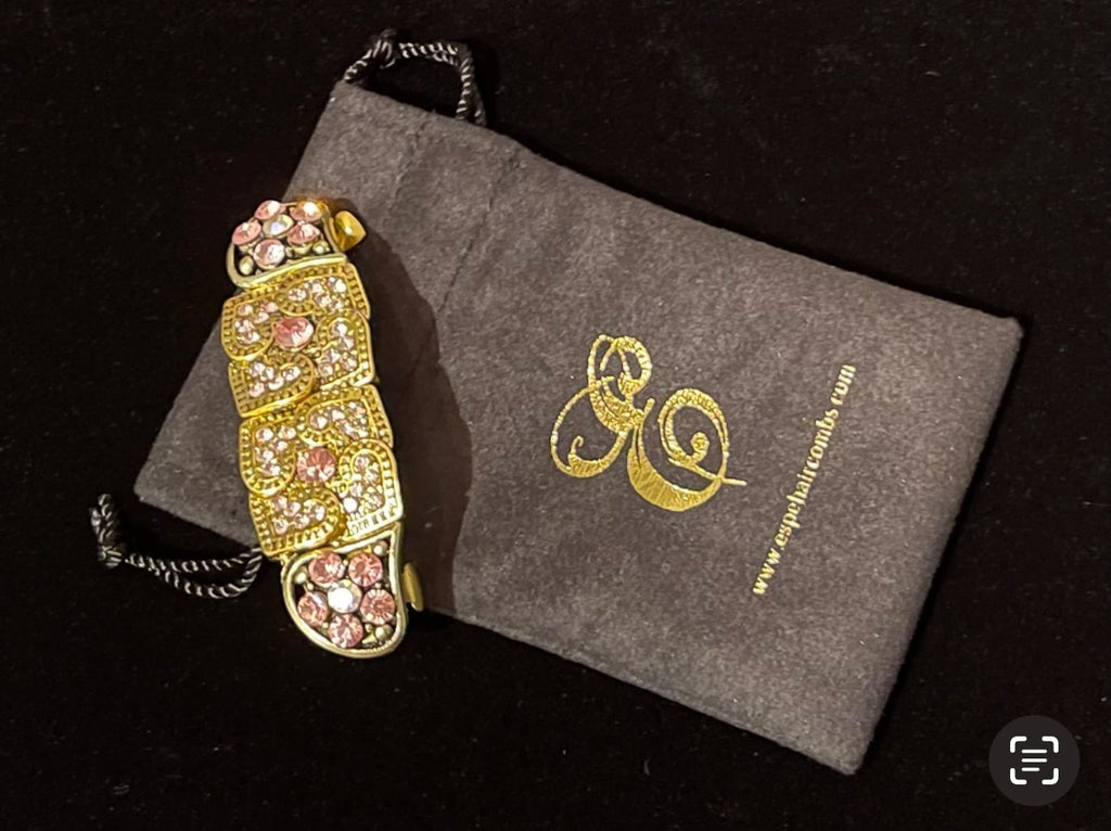 DP-216  LIVING HEARTS | GOLD METAL HEARTS AND DROPS WITH PINK STONES