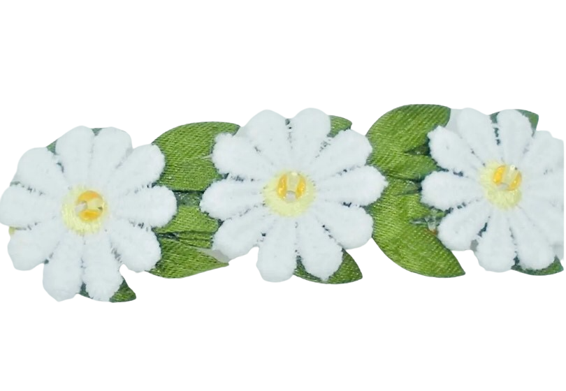 DP-197 WHITE DAISIES| DAISIES FLOWERS IN FABRIC WITH GREEN LEAVES & YELLOW BEADS