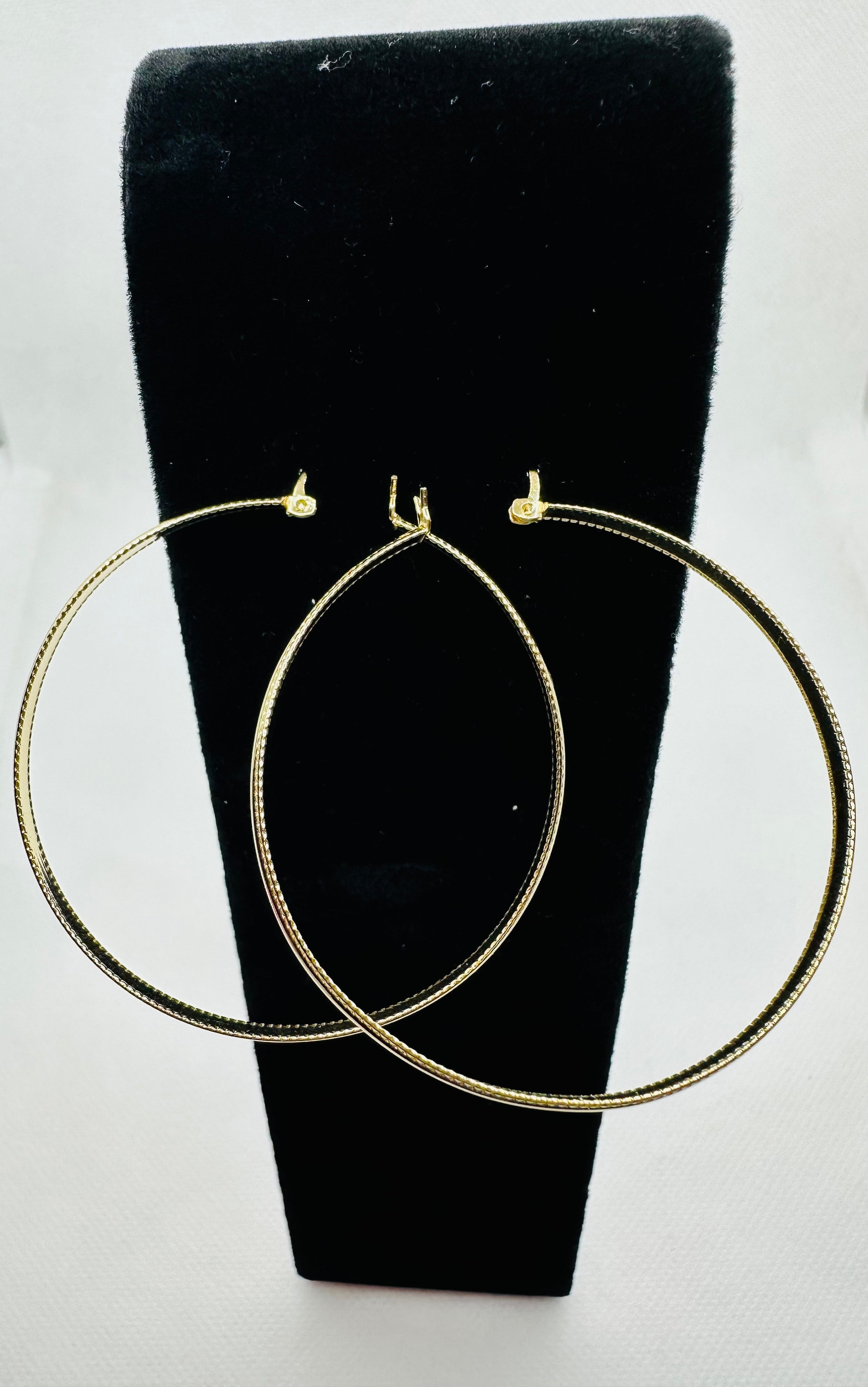 DP-264  Diamond Cut Beaded High Polished Hoops 18k Gold Plated Sterling Silver 2” Diameter 925