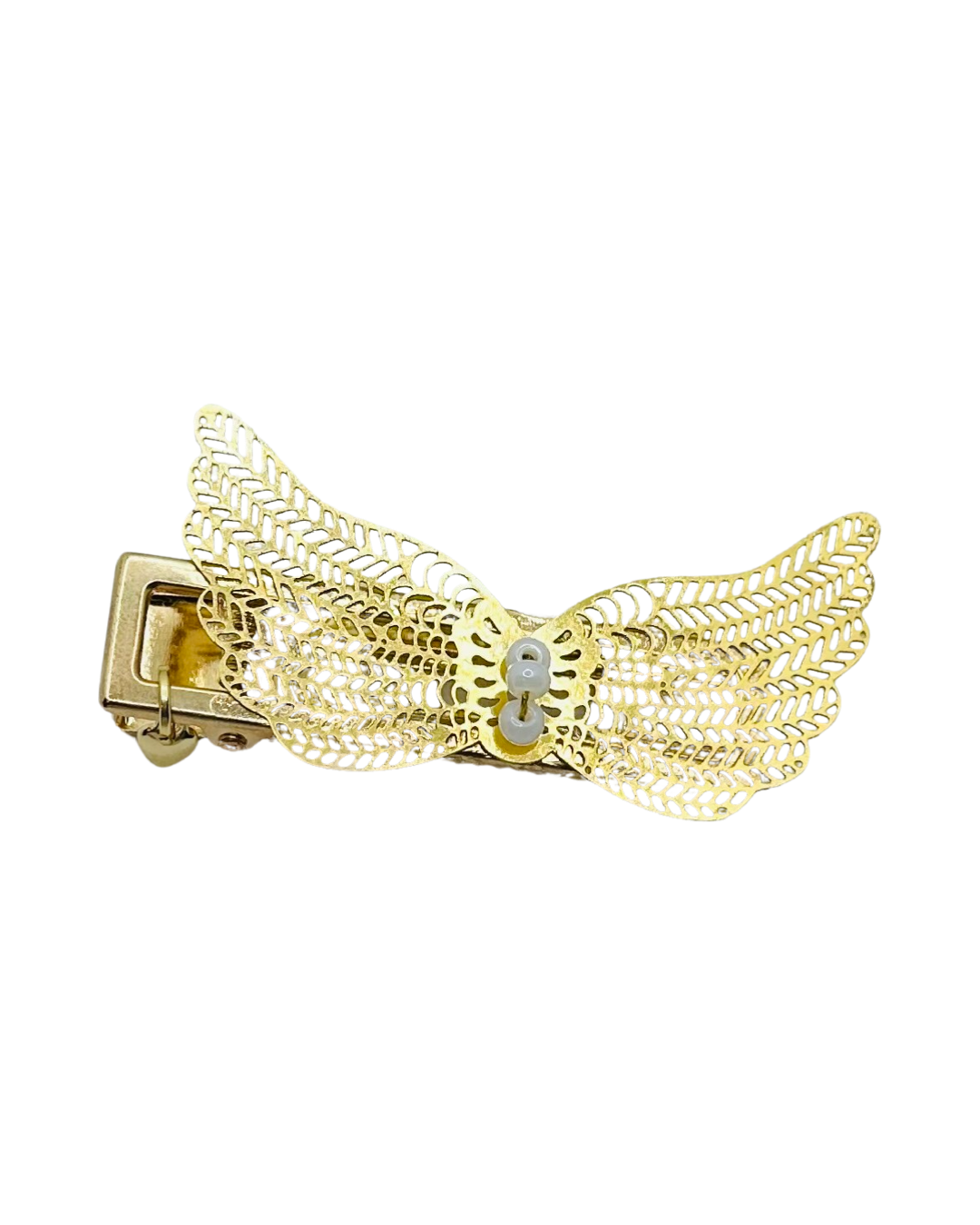 DP-273 WINGS | GOLDEN FILIGREE ANGEL WINGS WITH TINY WHITE BEADS IN GOLD METAL