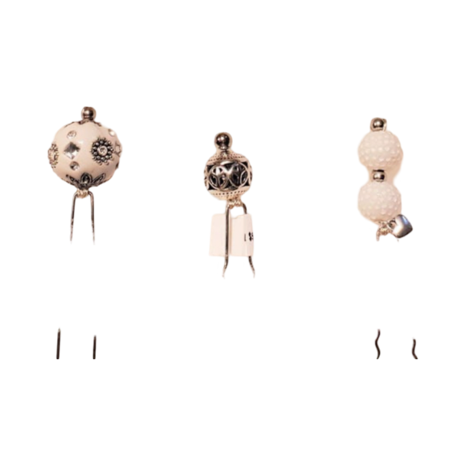 DP-122  PEACE 2/WHITE BEAD W/DIAMONDS/METAL PEACE BEAD/WHITE SPIKY BEADS