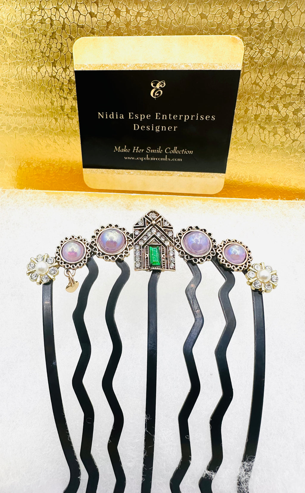 DP-306 GEMA | PINK, GREEN, SHINY STONES AND PEARLS ON BLACK METAL