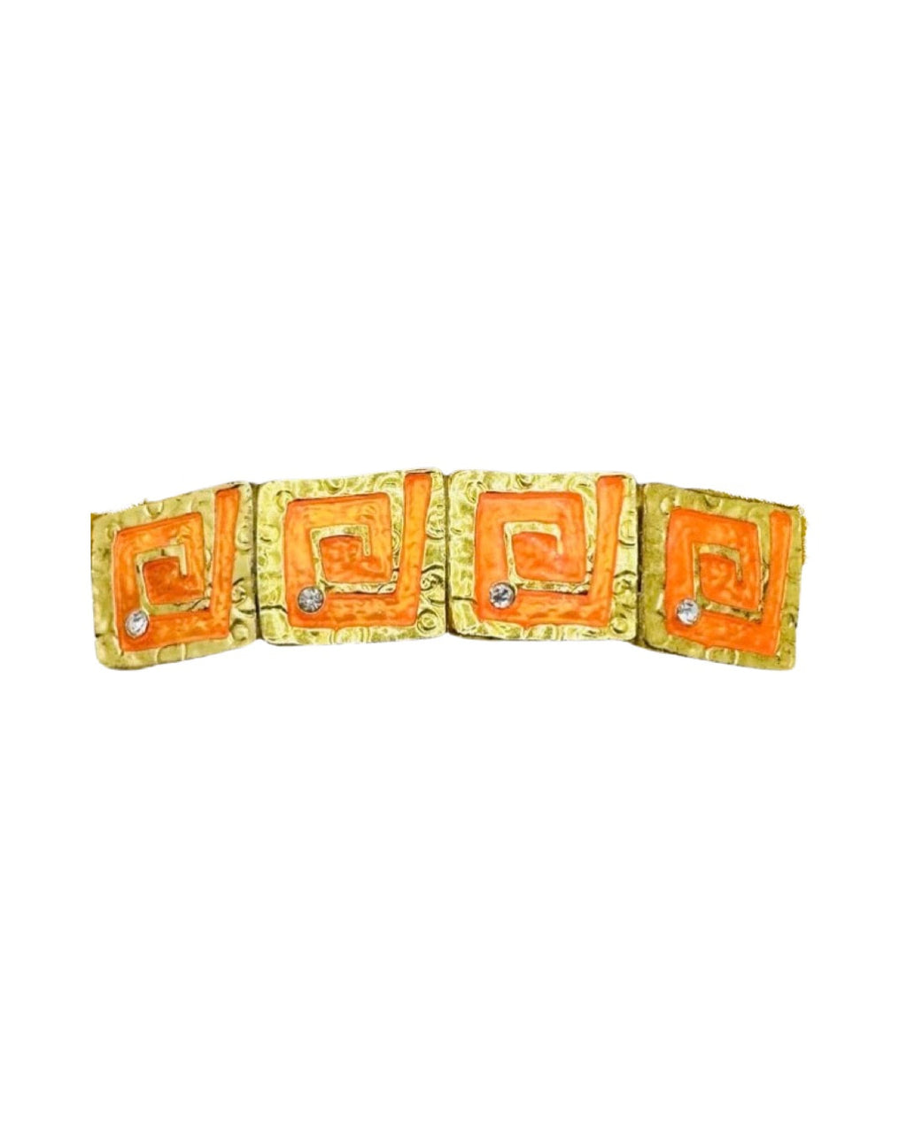 DP-215  GREEK KEY | BRIGHT GOLD METAL IN ORANGE COLOR WITH SPARKLY GLASS DIAMONDS