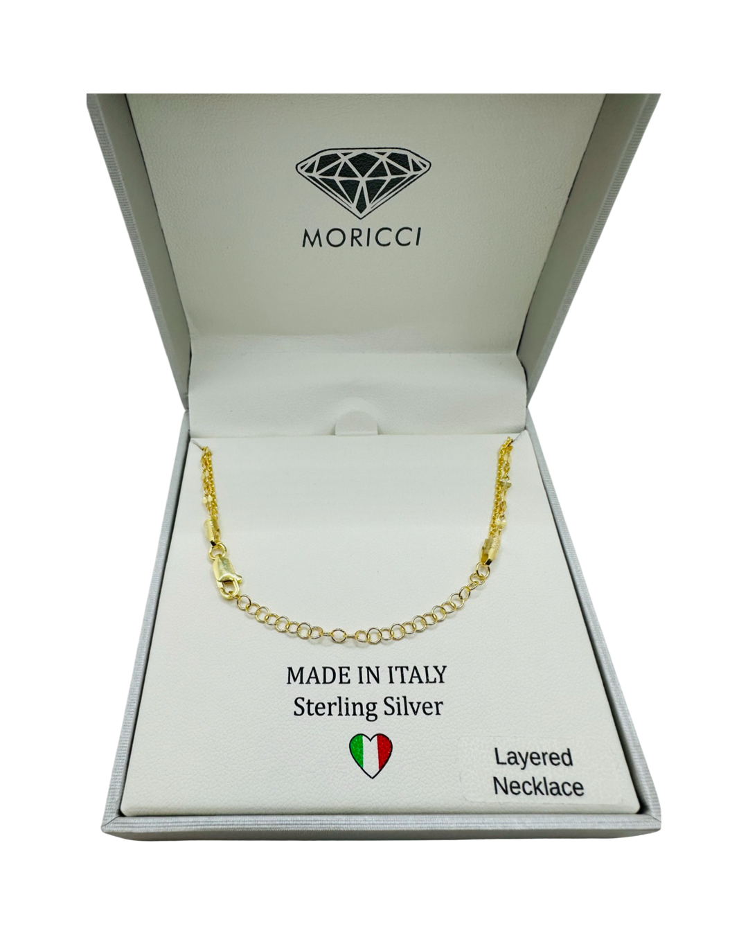 DP-276  18” Moricci Layered Necklace Gold plated Sterling Silver 925 Made in Italy
