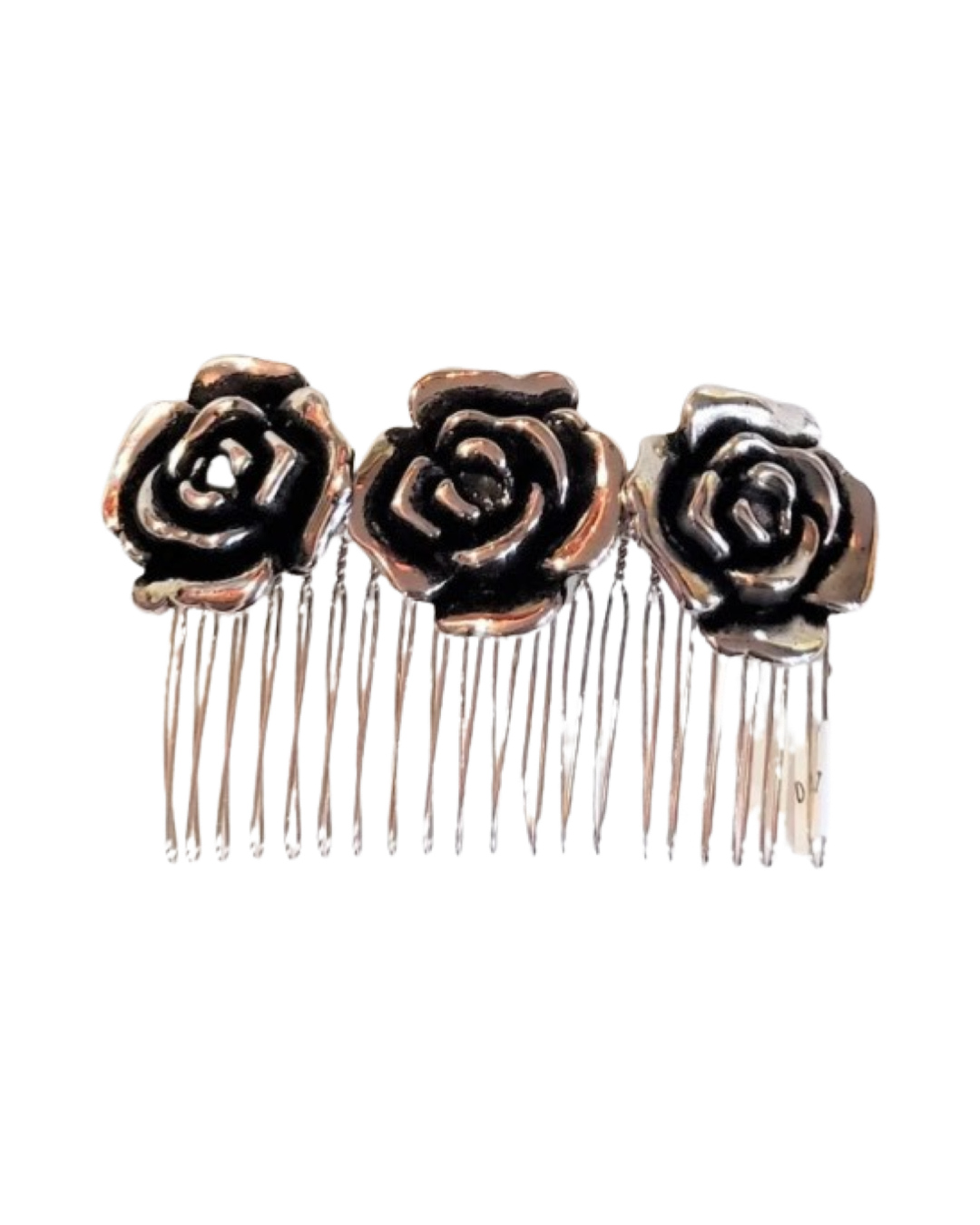 DP-137  MAGNOLIA 3 / SILVER PLATED ACRYLIC FLOWERS W/BLACK DETAIL