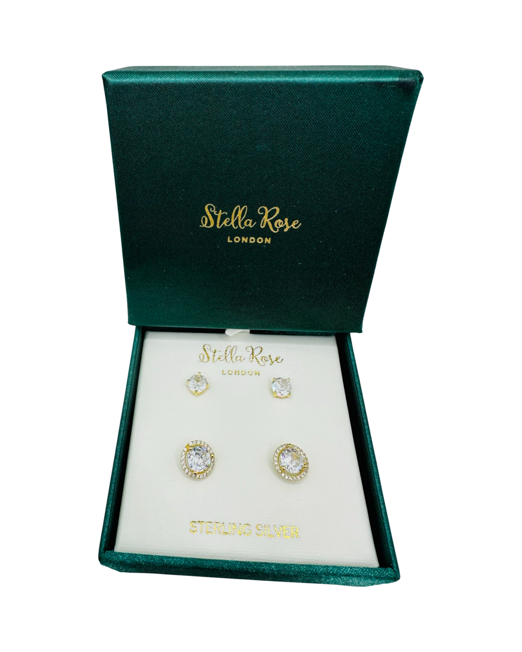 DP-281   Stella Rose London 2 pairs of CZ Studs gold plated sterling silver 925