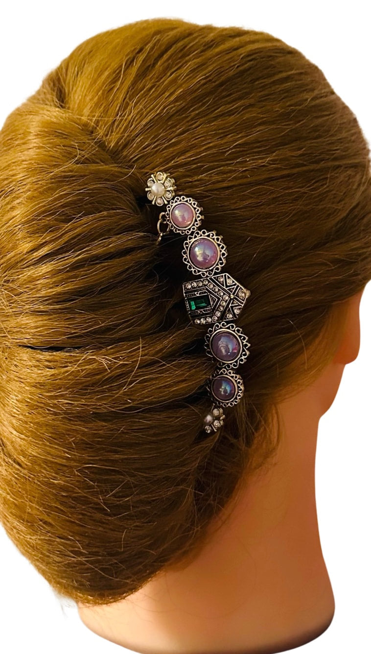 DP-306 GEMA | PINK, GREEN, SHINY STONES AND PEARLS ON BLACK METAL