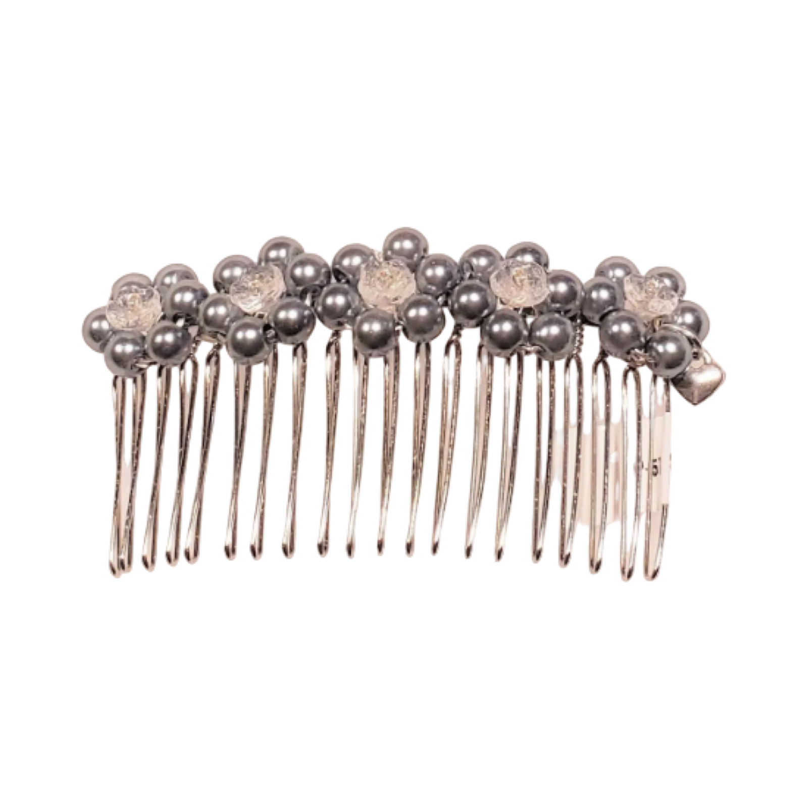 DP-57  BLOSSOM/GLASS GRAY PEARLS WITH CRYSTAL FLOWERS