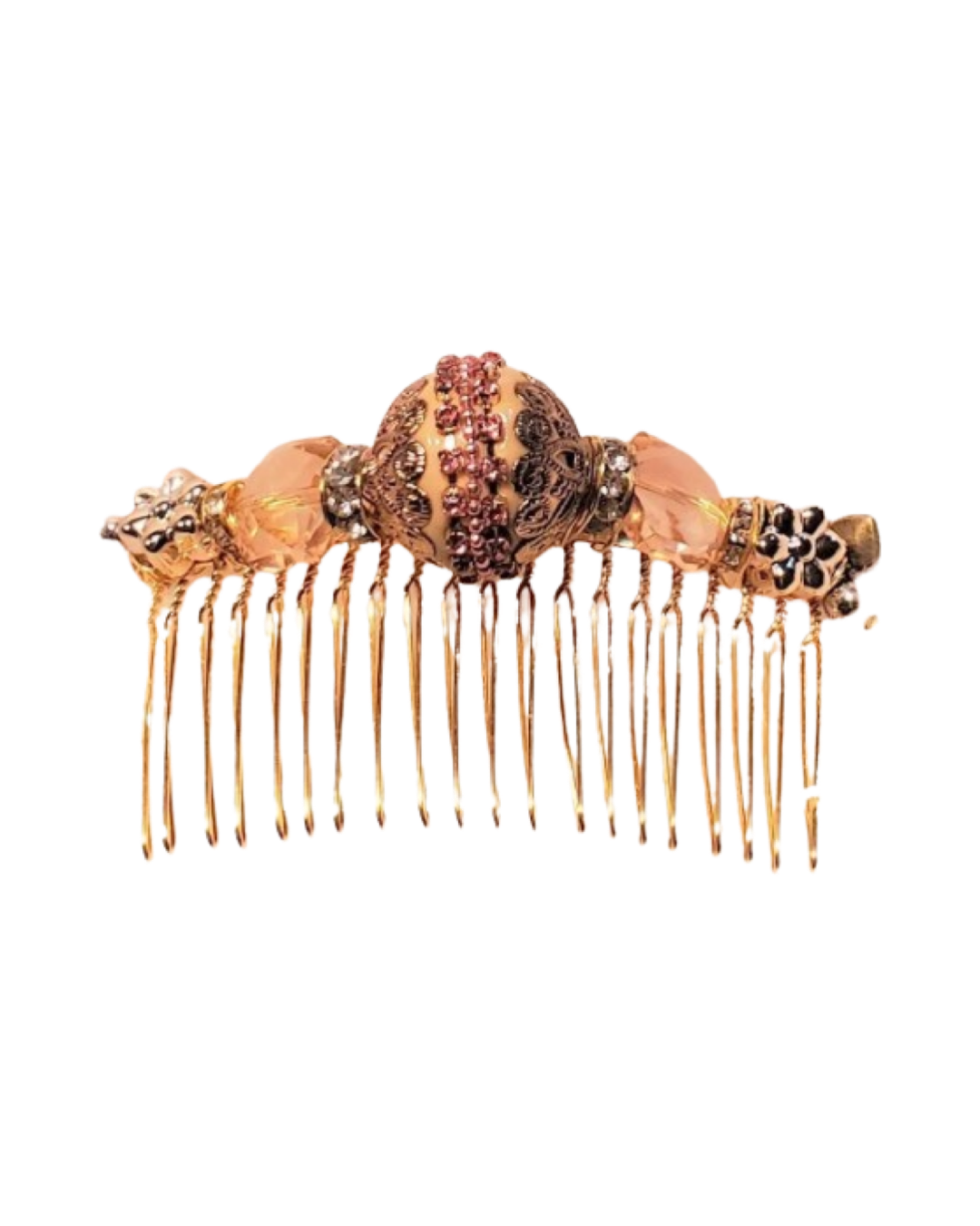 DP-119  PICTURESQUE/ PINK GLASS BEADS-METALLIC FLOWERS-W-GLASS DIAMONDS