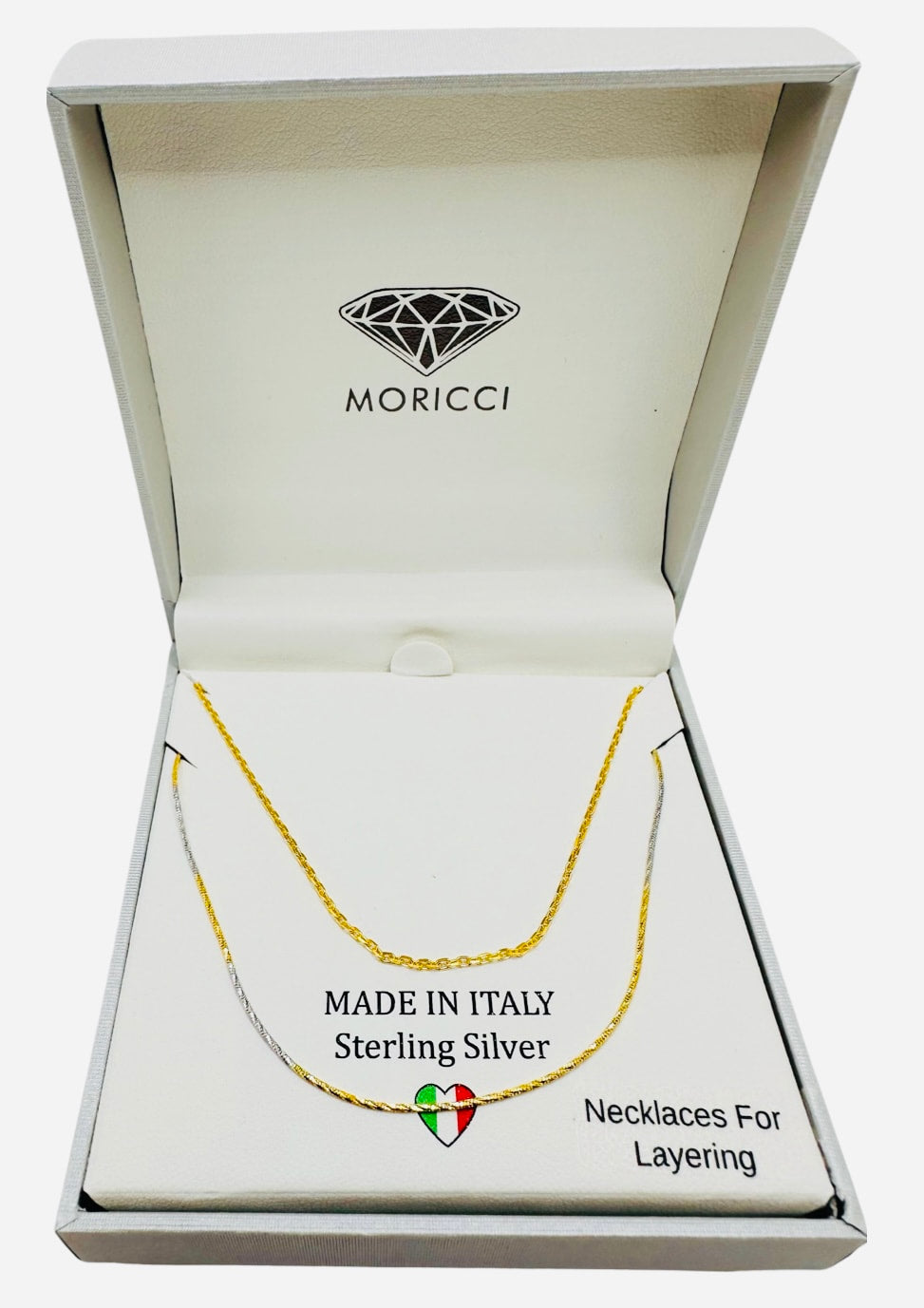 DP-303 Moricci Layering Sterling Silver Gold Plated two tones Necklace 925 Made in Italy
