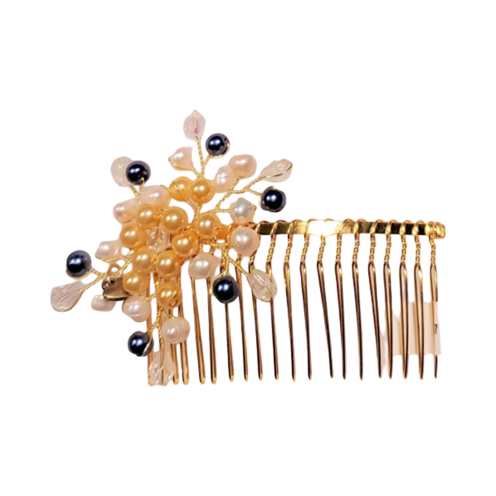 DP-47  SNOW/YELLOW-WHITE-BLUE GLASS PEARLS WITH CLEAR GLASS BEADS