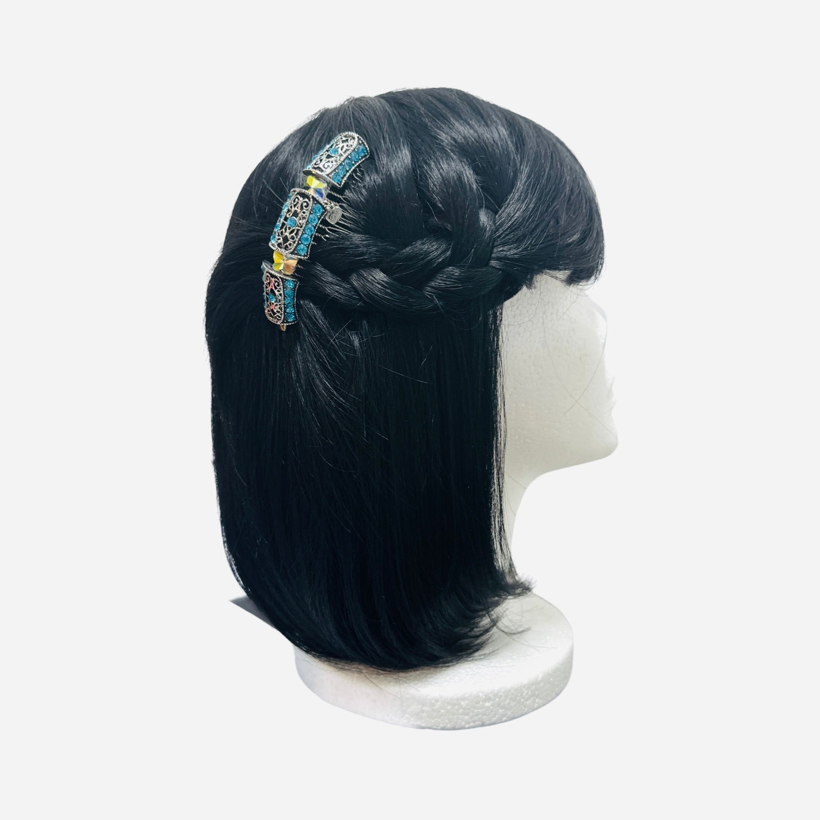 DP-155  SYMPHONY/TURQUOISE STONES-CRYSTAL BUTTERFLIES-SILVER METAL