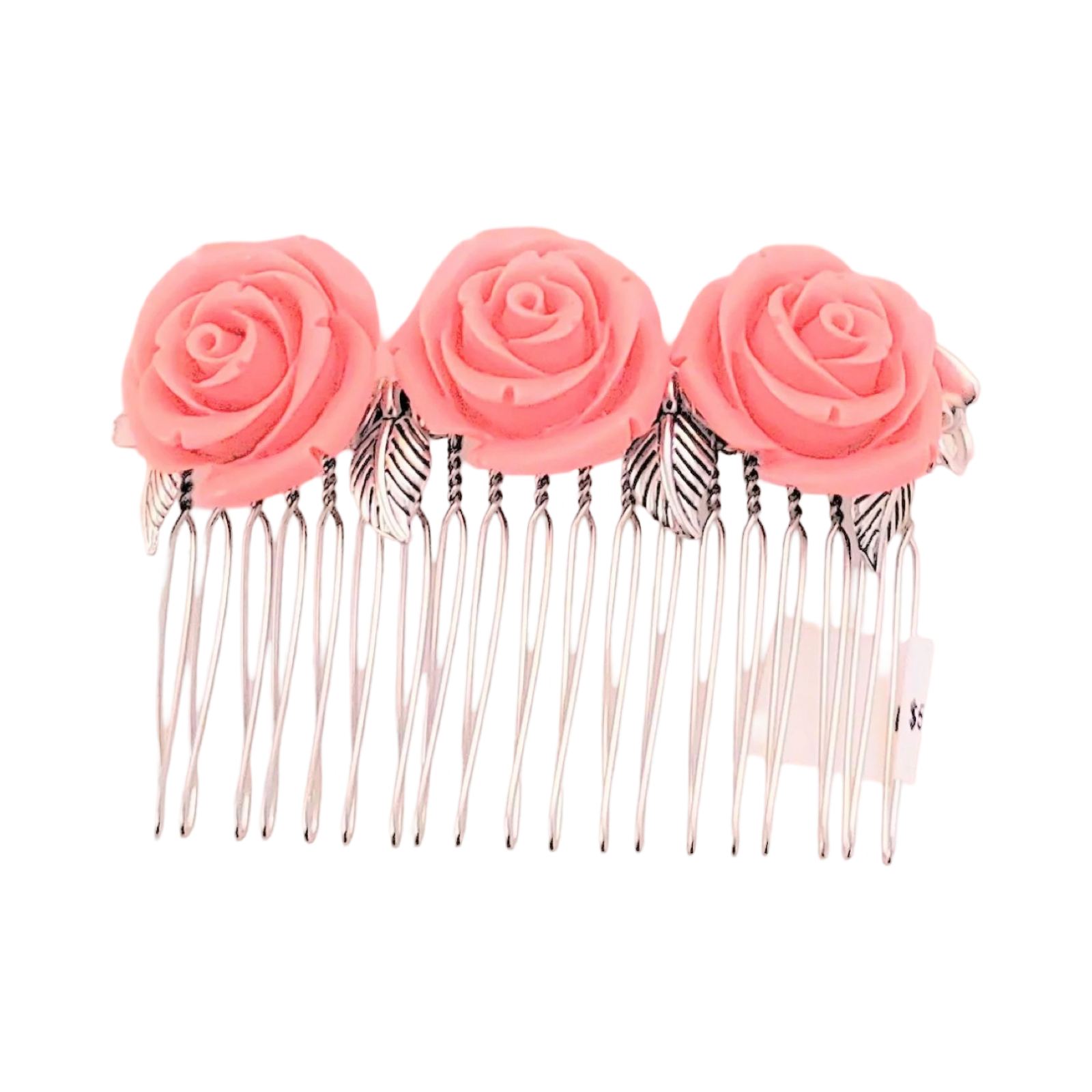 DP-141  SPRING 2/ PINK FLOWER BEADS WITH SILVER METAL LEAVES