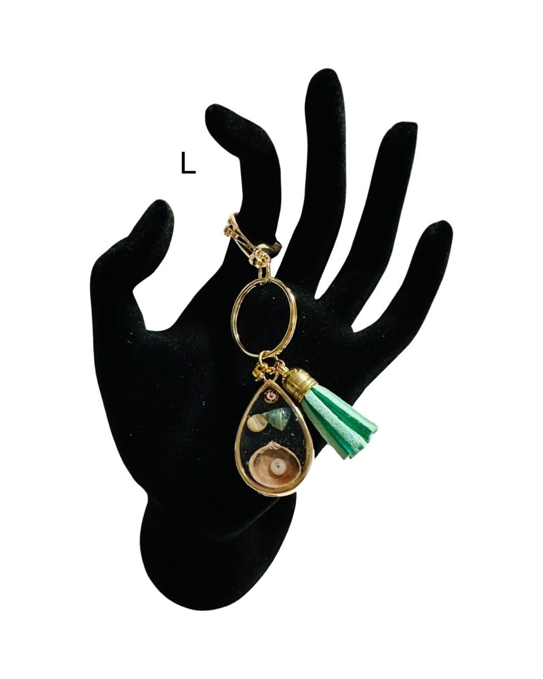 DP-272 SOUVENIR 2| SMALL(CHICO)KEYRING MADE WITH COLORFUL BEADS, GLITTER, SEQUENCES AND RESIN IN GOLD METAL