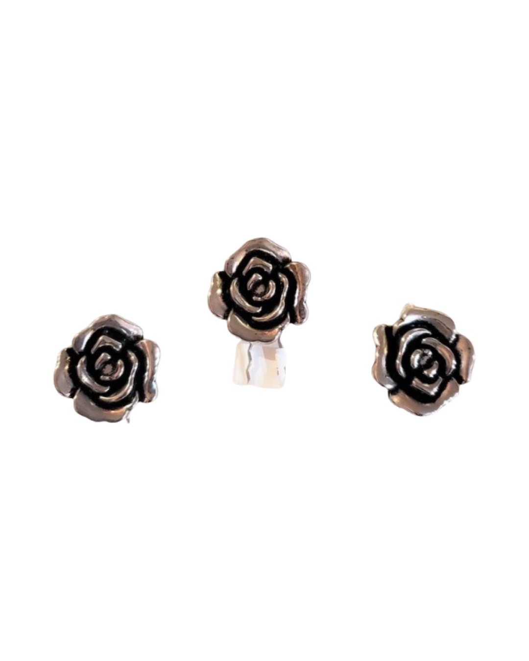 DP-135  MAGNOLIA / SILVER PLATED ACRYLIC FLOWERS W/BLACK DETAIL