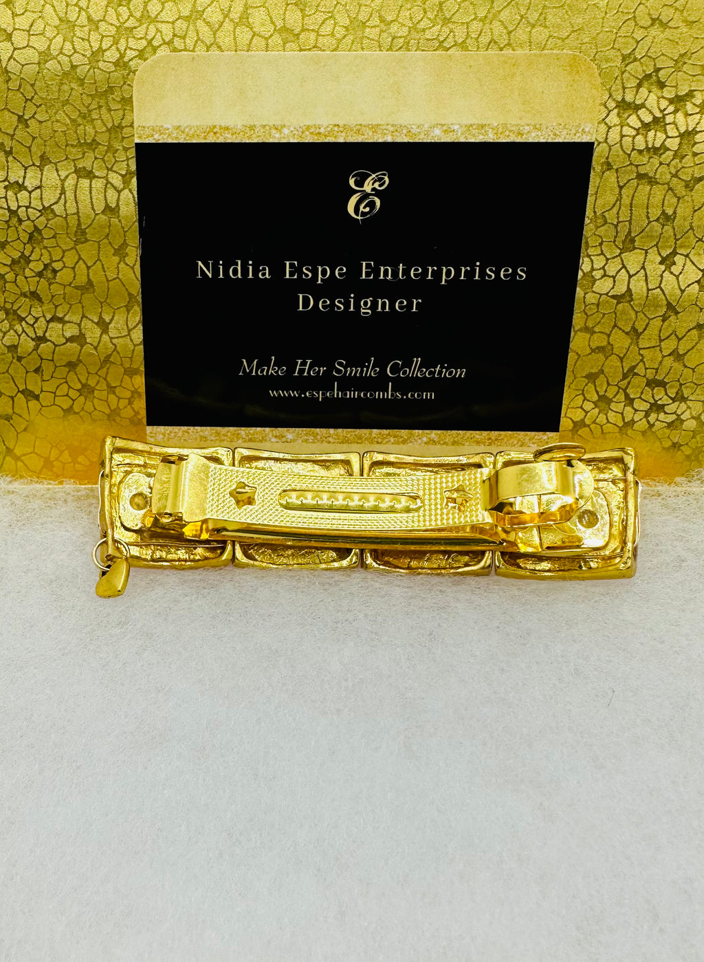 DP-215  GREEK KEY | BRIGHT GOLD METAL IN ORANGE COLOR WITH SPARKLY GLASS DIAMONDS