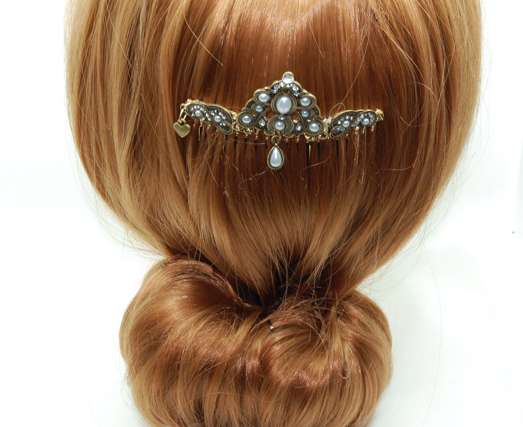 DP-182 MAJESTIC | LIGHT BLUE BEADS - GLASS DIAMOND- OXIDIZED BRASS- VINTAGE LOOK