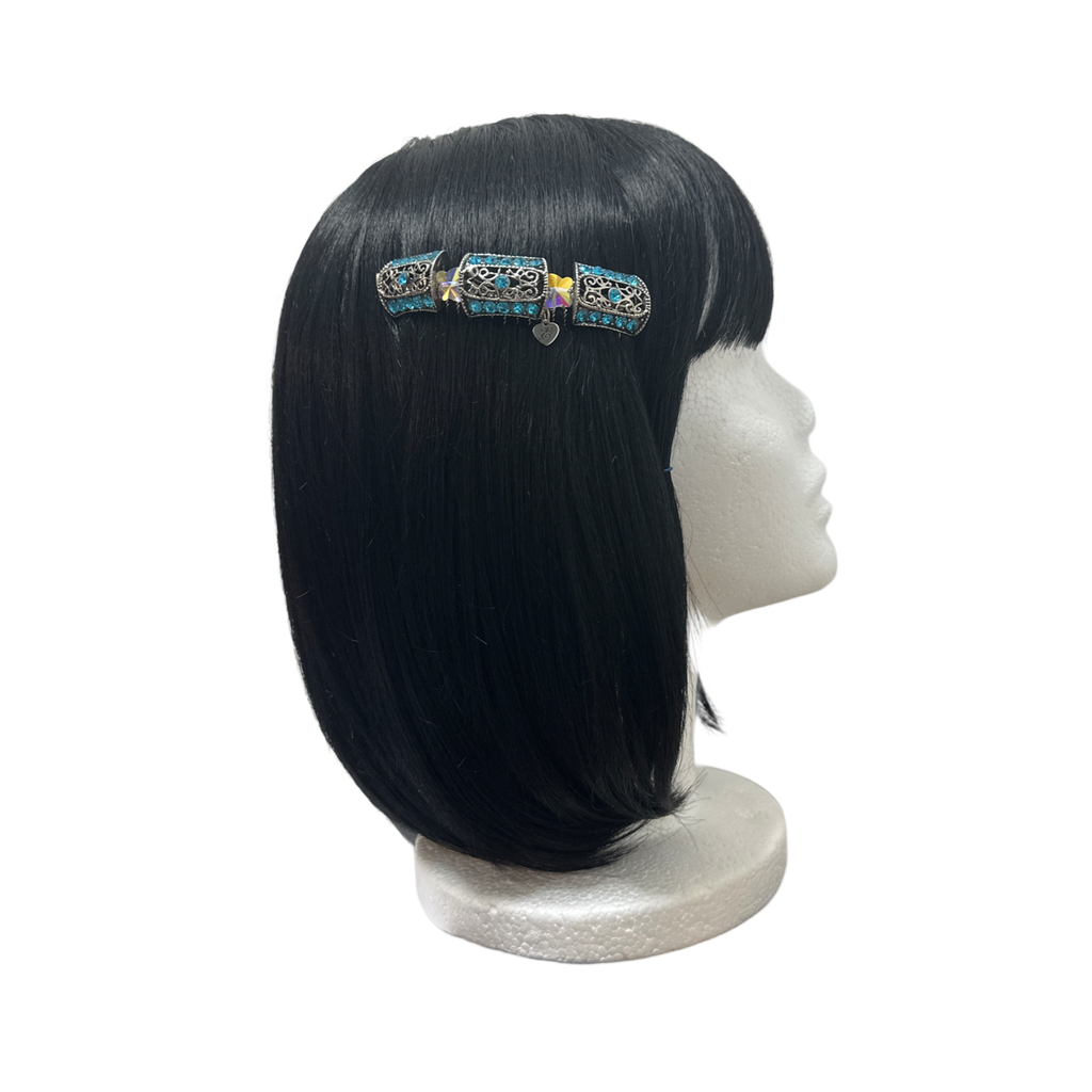 DP-155  SYMPHONY/TURQUOISE STONES-CRYSTAL BUTTERFLIES-SILVER METAL