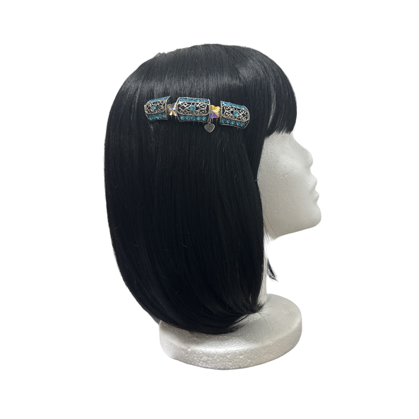 DP-155  SYMPHONY/TURQUOISE STONES-CRYSTAL BUTTERFLIES-SILVER METAL