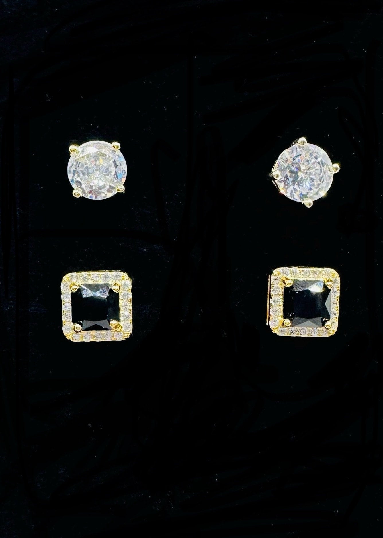 DP-282 Stella Rose London 2 Pairs of CZ studs gold plated sterling silver 925