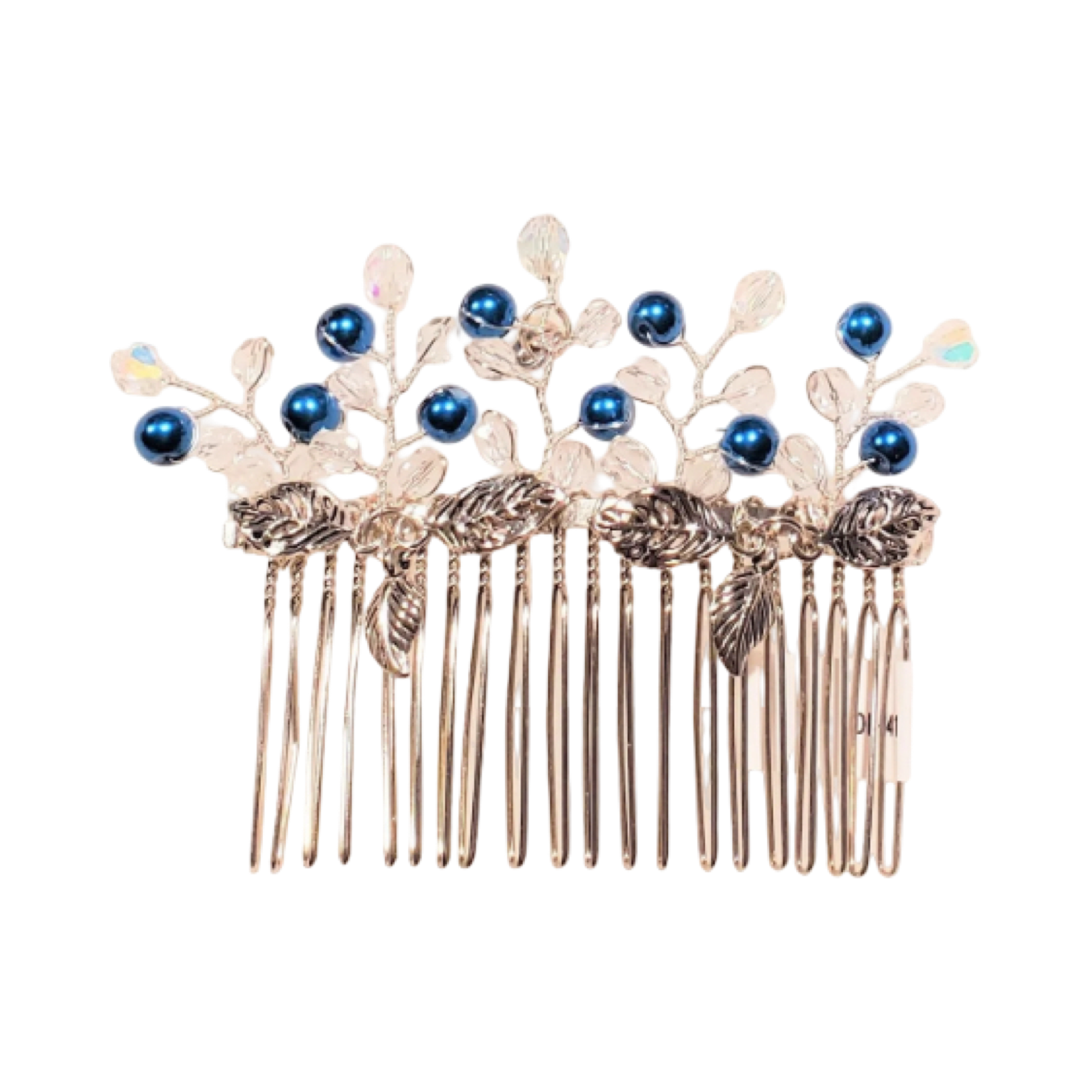 DP-41  CLARITY/GLASS ROYAL BLUE PEARLS-GLASS BEADS WITH METAL SILVER LEAVES