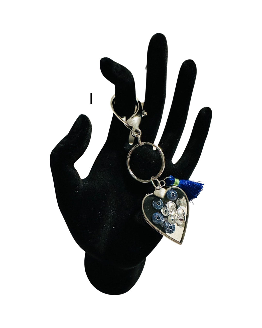 DP-271   SOUVENIR | SMALL(CHICO) KEYRING MADE WITH COLORFUL BEADS, GLITTER, SEQUENCES AND RESIN IN SILVER METAL