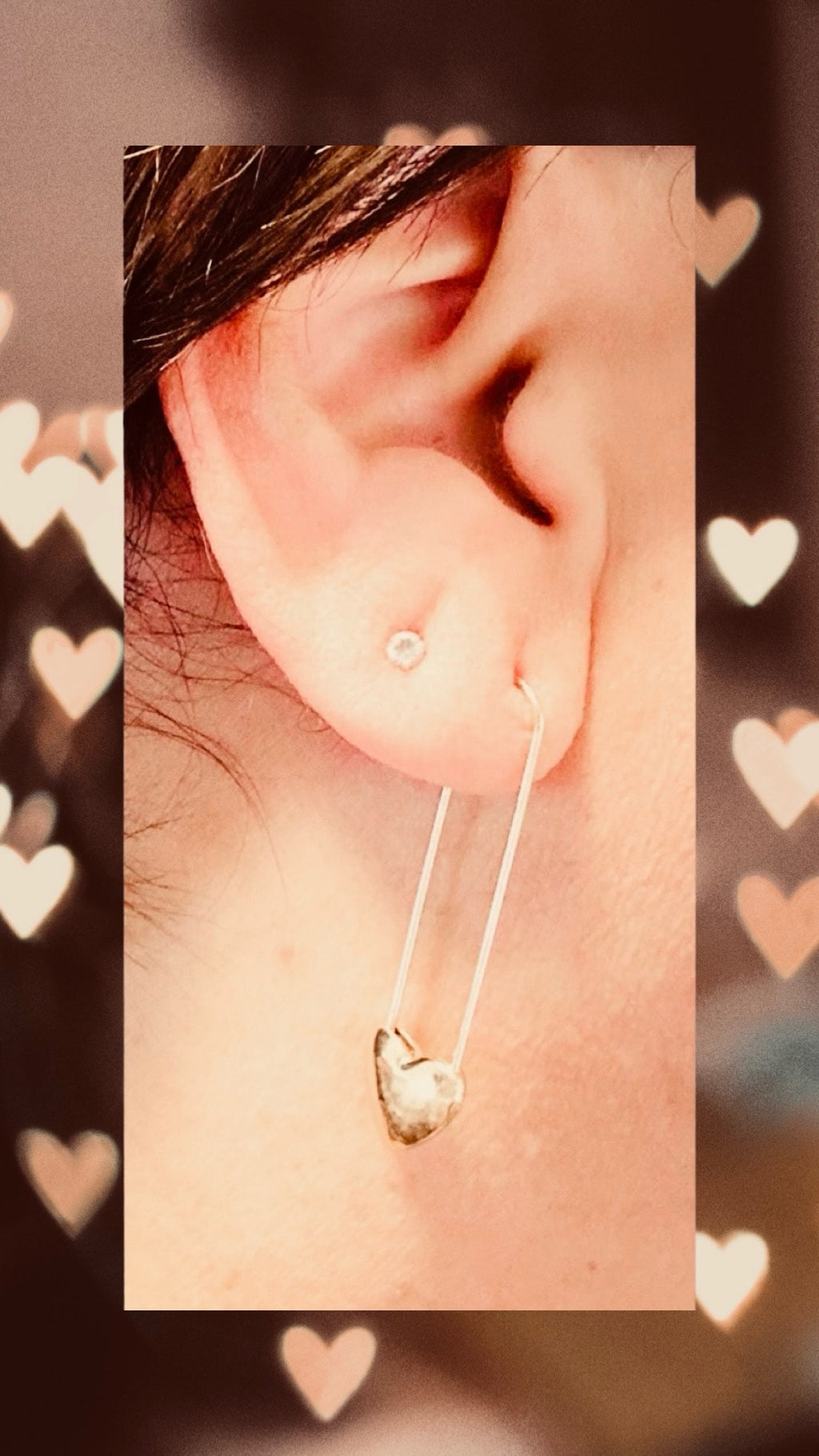 DP-297 18K Gold Plated Earrings Heart Safety Pins Nickel Free