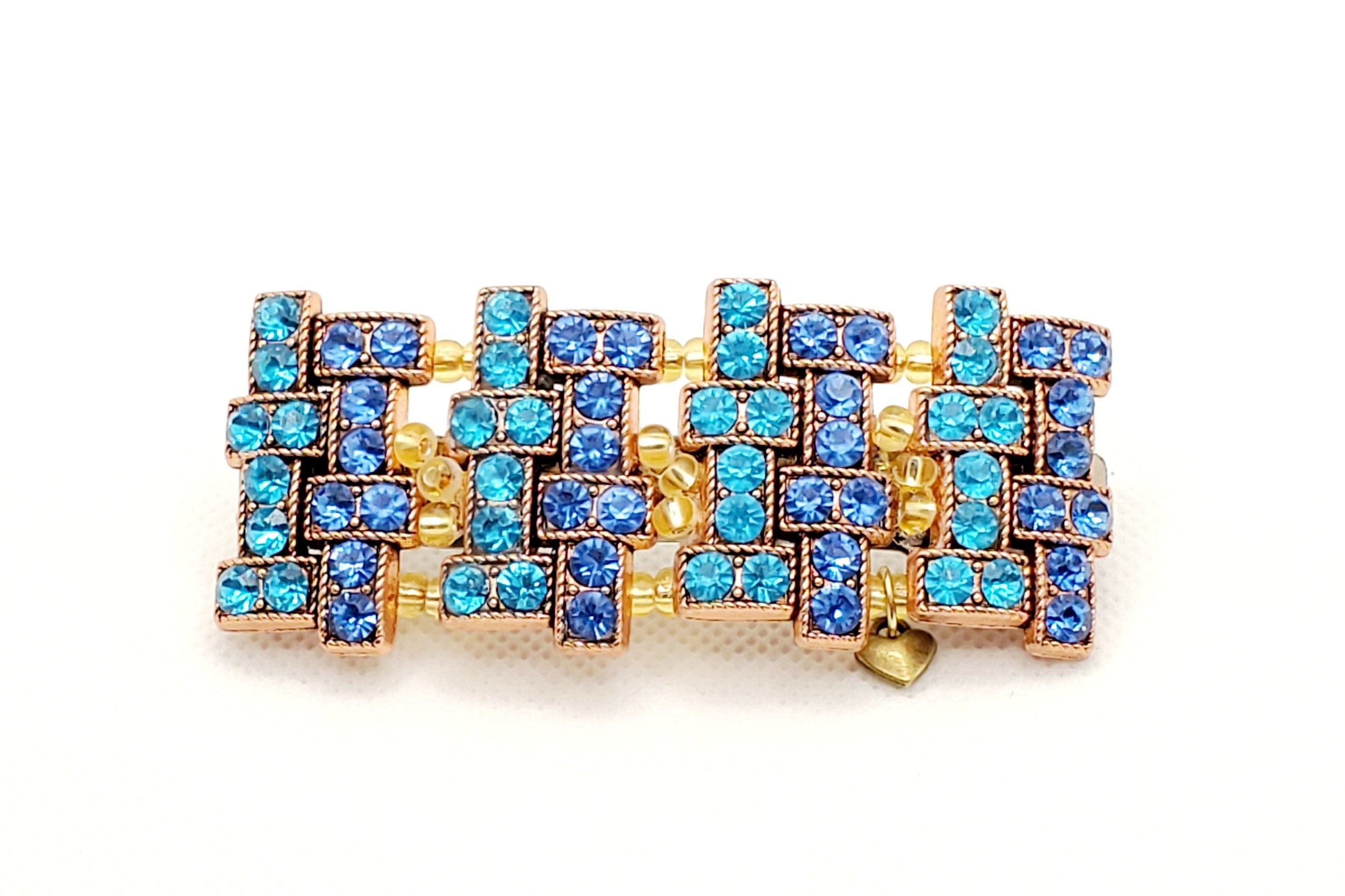 DP-174  TETRIS JEWEL 2 | METAL RECTANGULAR W/BLUE-TURQUOISE BEADS