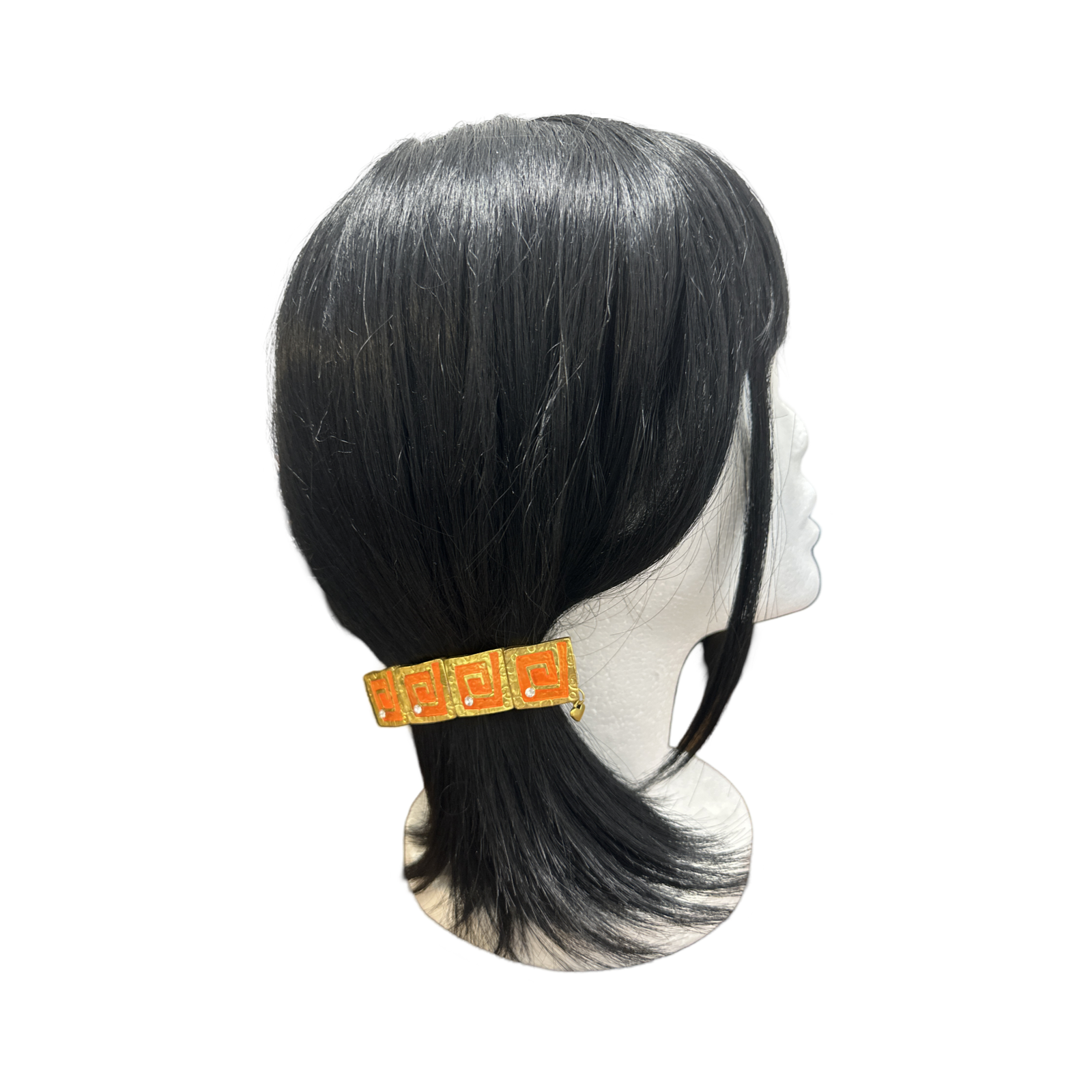 DP-215  GREEK KEY | BRIGHT GOLD METAL IN ORANGE COLOR WITH SPARKLY GLASS DIAMONDS