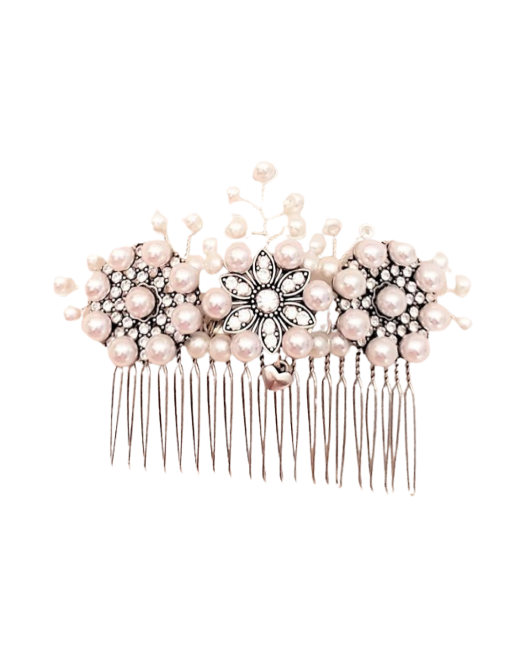 DP-162  DAZZLE / PEARLS BEADS W/GLASS DIAMONDS AND SILVER METAL FLOWERS