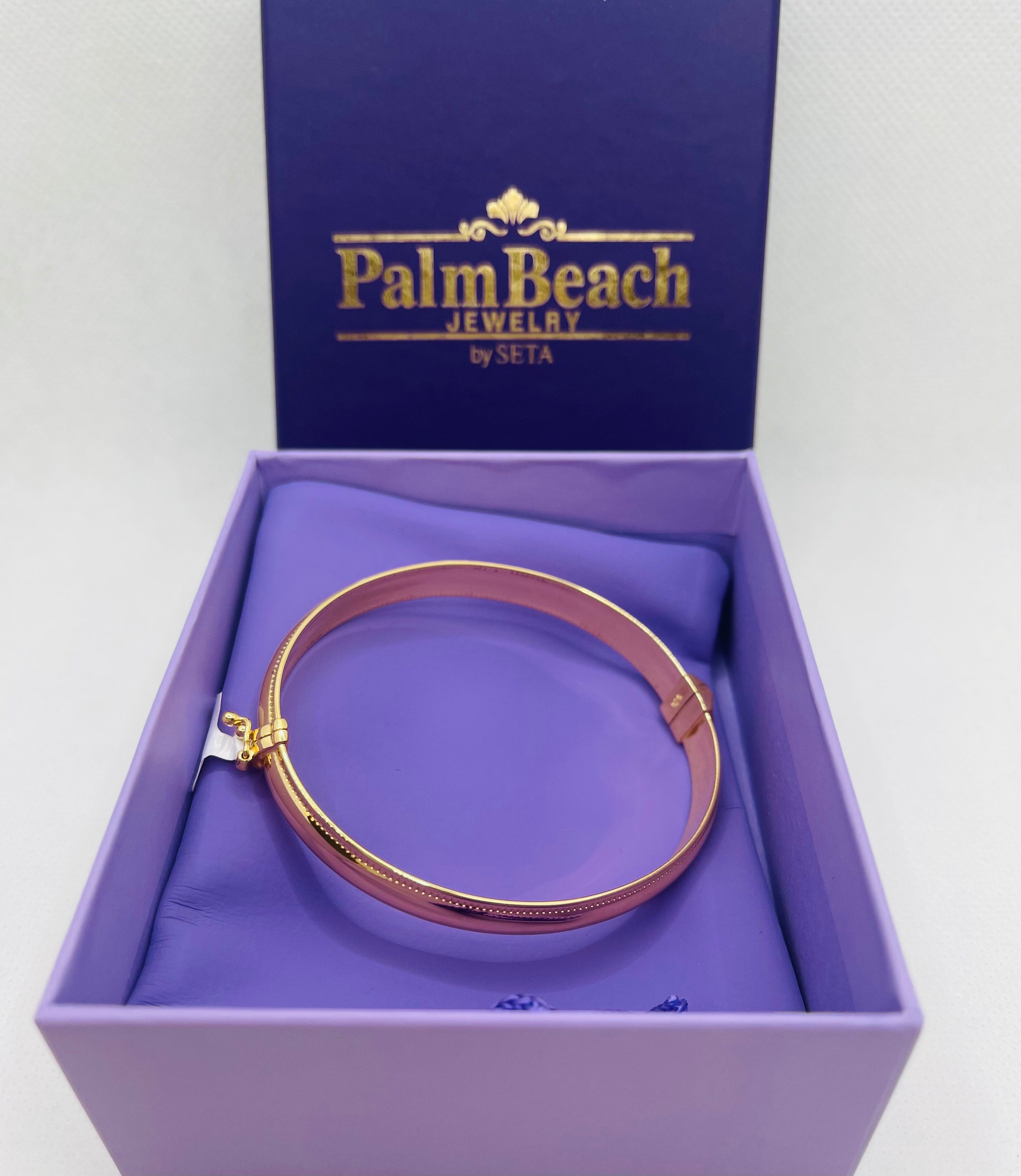 DP-259 Beaded edge Hinged High Polished Bangle Bracelet 18k Gold Plated Sterling Silver 7.5" 925