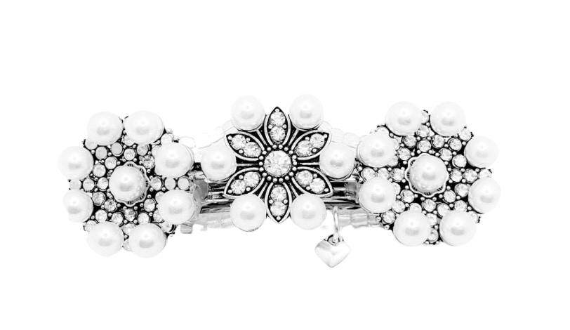 DP-173 DAZZLE 2 | PEARLS  BEADS W/GLASS DIAMONDS AND SILVER METAL FLOWERS