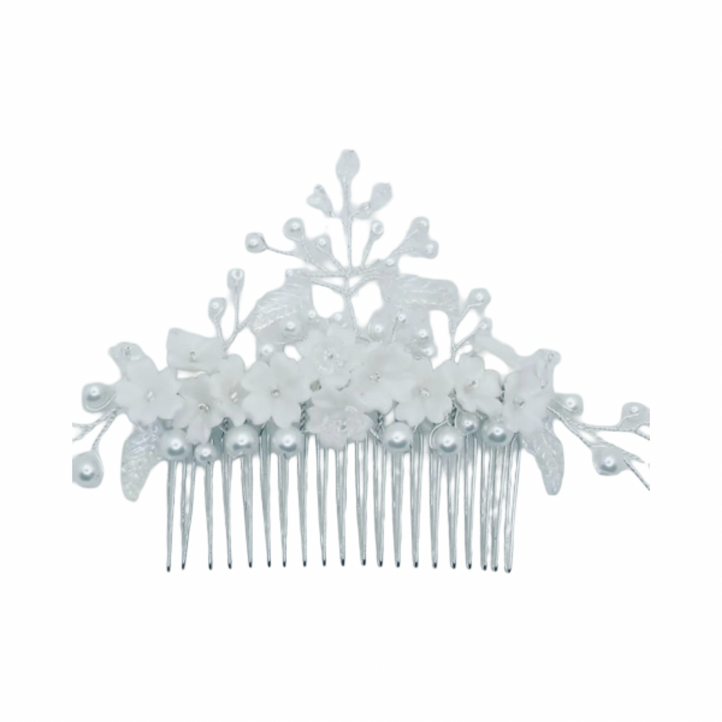 DP-193  FLORAL FANTASY | WHITE PEARLS | CRYSTAL FLOWERS | GLASS LEAVES |- EXCLUSIVE