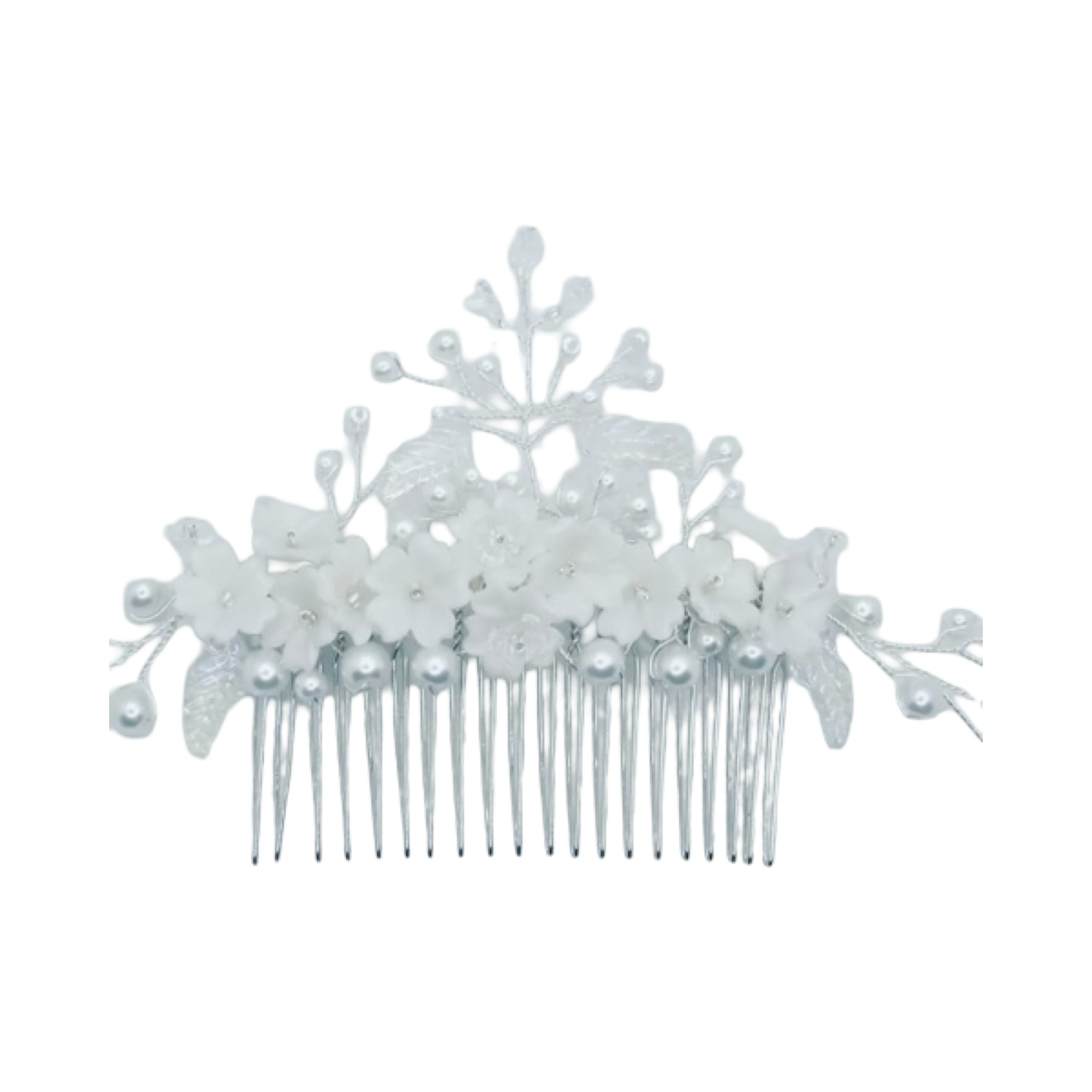 DP-193  FLORAL FANTASY | WHITE PEARLS | CRYSTAL FLOWERS | GLASS LEAVES |- EXCLUSIVE