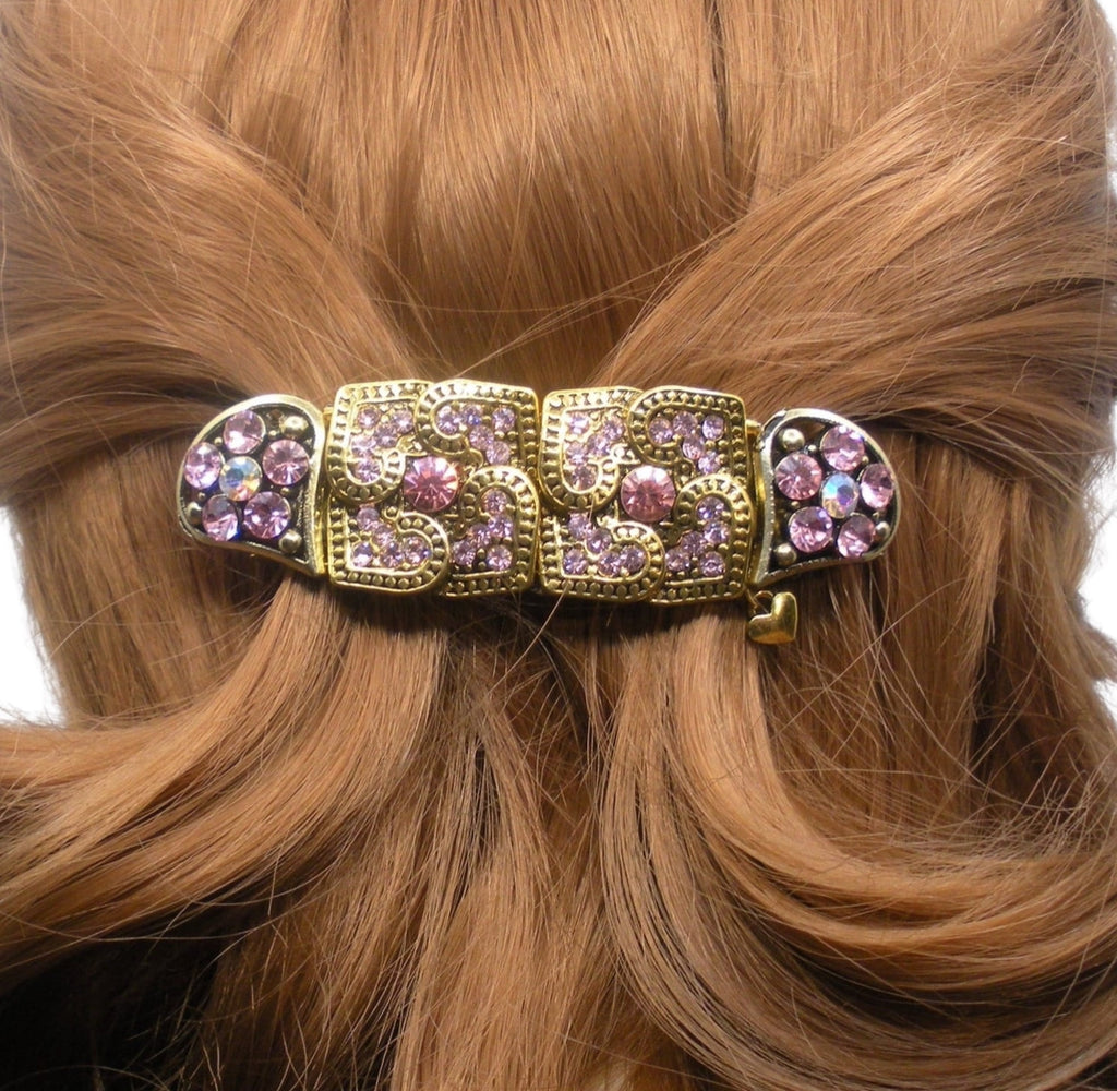 DP-216  LIVING HEARTS | GOLD METAL HEARTS AND DROPS WITH PINK STONES